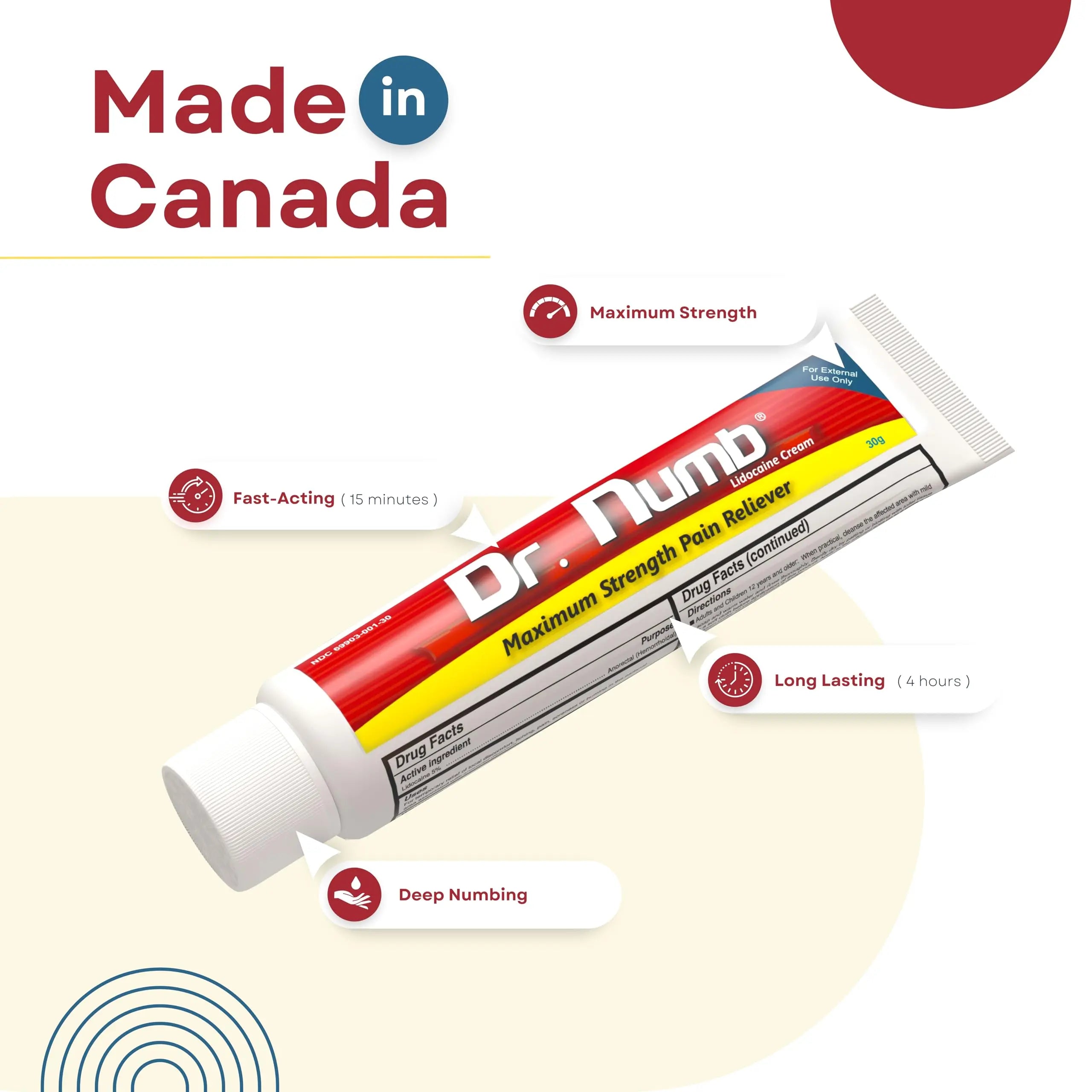 Dr. Numb 5% Lidocaine Numbing Cream, Fast-Acting Maximum Strength Topical Anesthetic Pain Relief Burn Itch Numb Cream with Vitamin E for Hemorrhoid Treatment, Local and Anorectal Uses - 30g Dr. Numb buy supplements canada