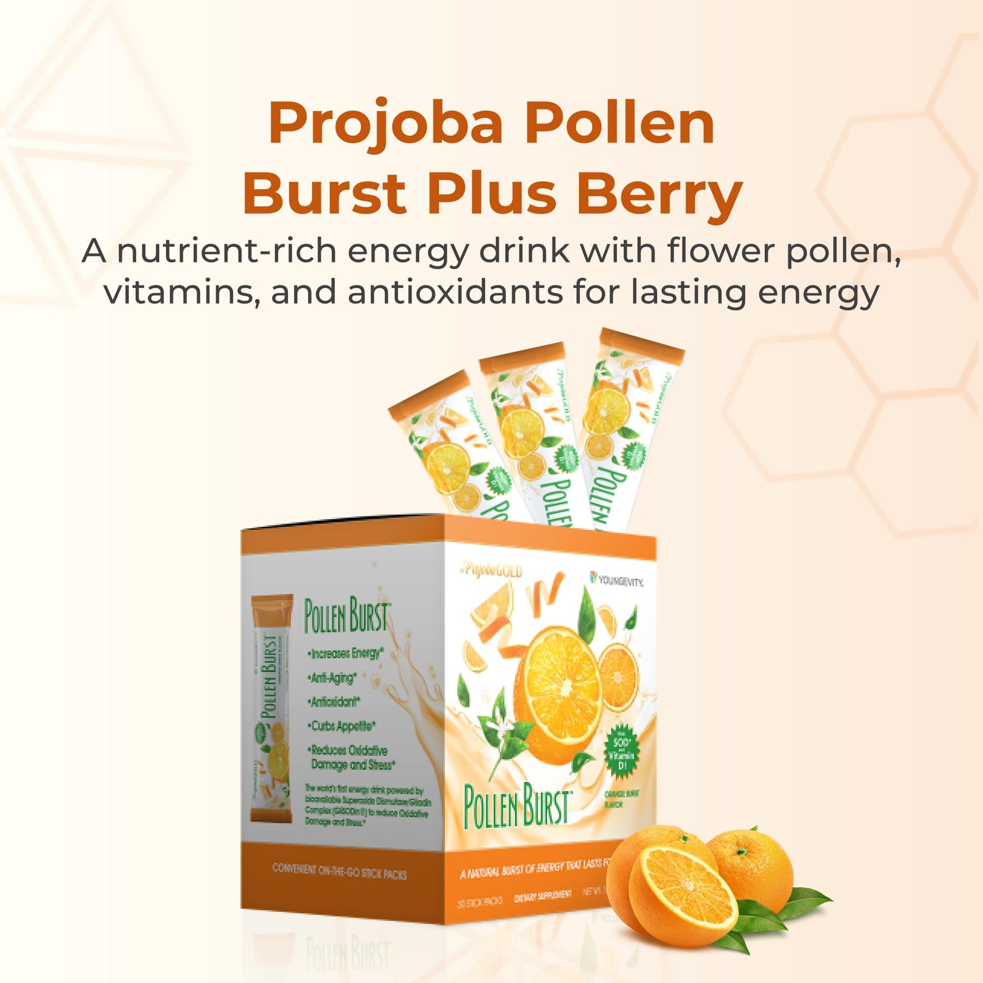 Youngevity ProJoba Pollen Burst™ - Clean Natural Energy Supplement w/Green Tea, Pollen Extract, GliSODin® - Increase Focus, Brain Boost, Endurance, Mental Clarity (30 Sticks) Youngevity buy supplements canada