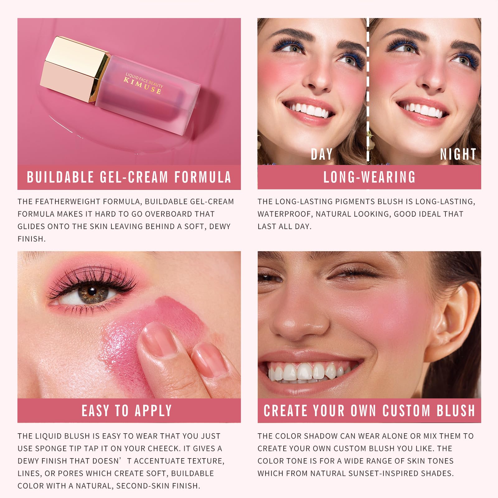 KIMUSE Liquid Blush, Long-Wearing Pigmented Soft Cream Face Blush, Waterproof, Smudge Proof, Dewy Finish KIMUSE buy supplements canada