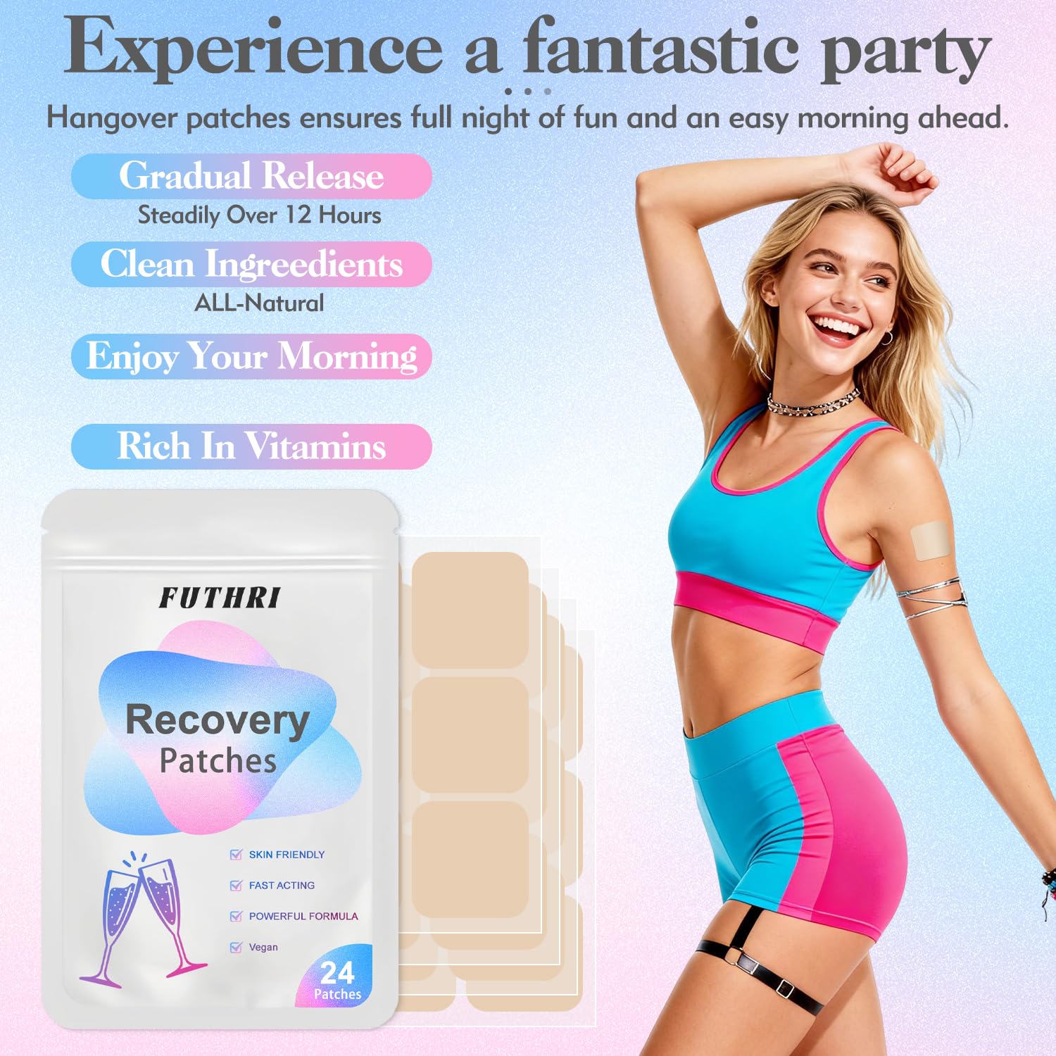 FUTHRI Recovery Patch 24 Pack: Wake Up Refreshed with Natural Ingredients - Waterproof & Skin-Friendly - Pre-Drink Patch for Festivals & Nights Out FUTHRI buy supplements canada