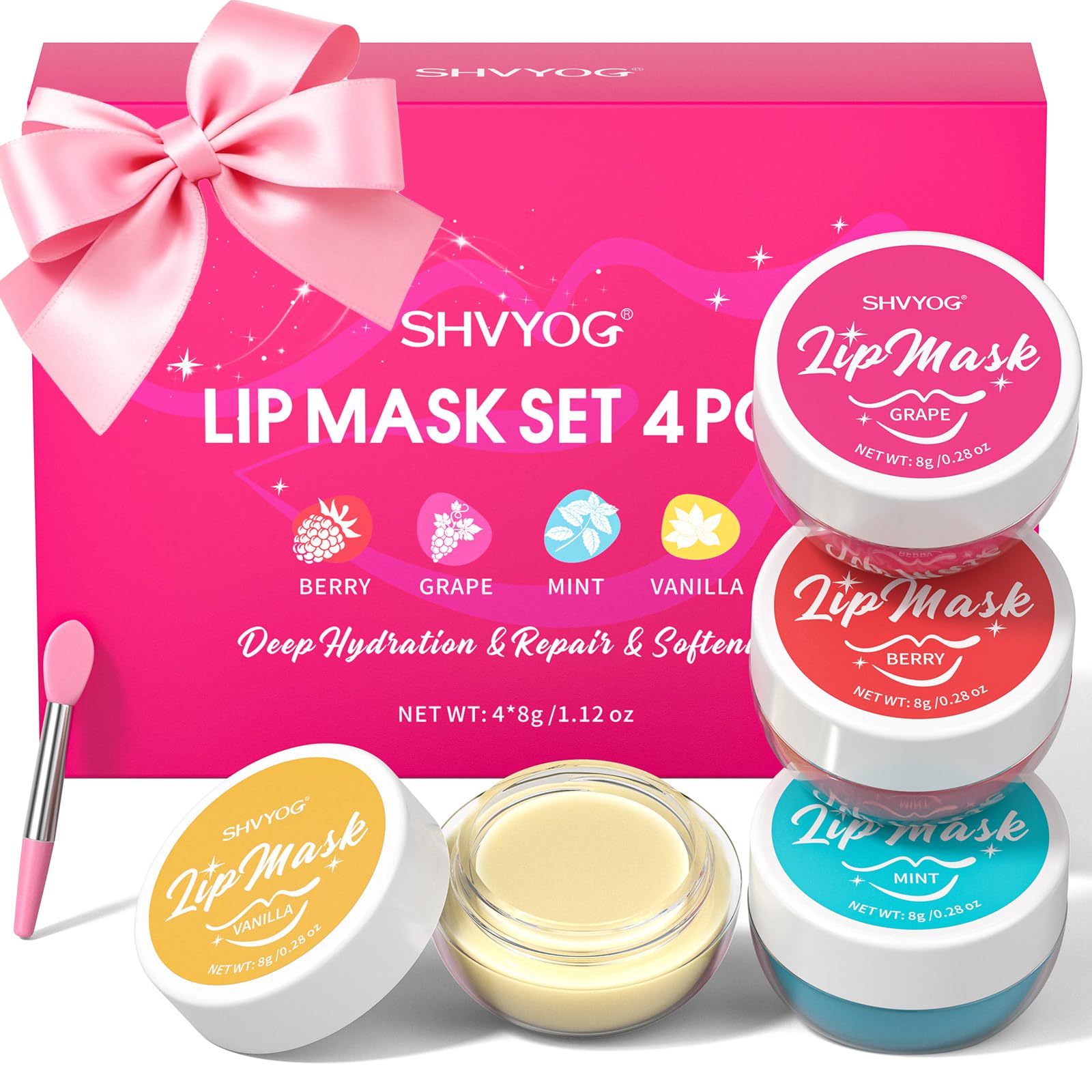 4 Pack Lip Mask Set, Hydrating Lip Mask Overnight - Berry, Grape, Mint, Vanilla Flavors, Lip Sleeping Mask Nourish Lip Balm with Vitamin C & Shea Butter | Dry Lips Care Gift SHVYOG buy supplements canada