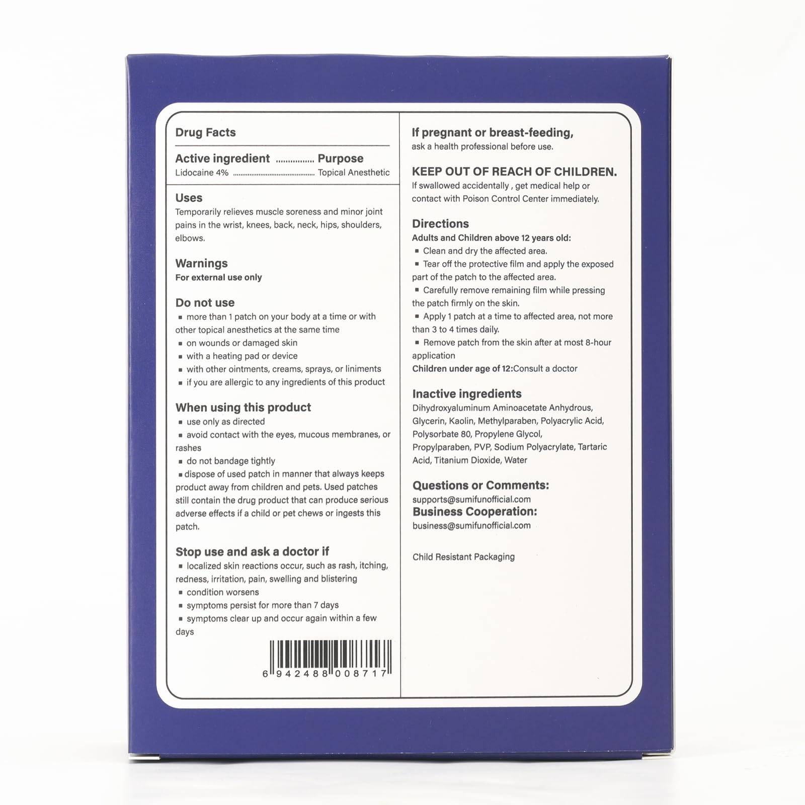 Sumifun 4% Lidocaine XL Pain Patches | Extra Large 4.72"x7.87" for Full Back & Thigh Coverage | Maximum Strength OTC Numbing | 8-Hour Medical Adhesion (X-Large, Count, 9) Sumifun buy supplements canada