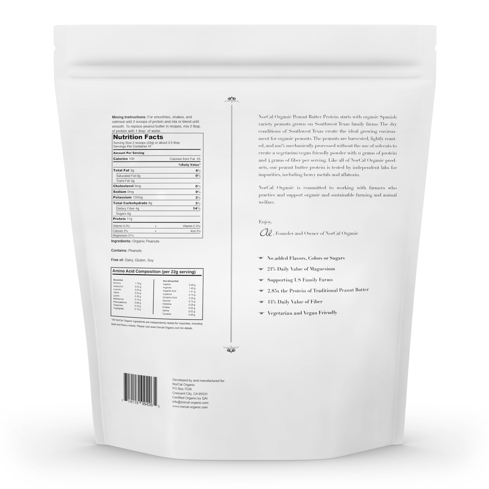 Norcal Organic Peanut Butter Protein Powder - 2lb | Vegan, Low-Cal, 11g Protein NorCal Organic buy supplements canada