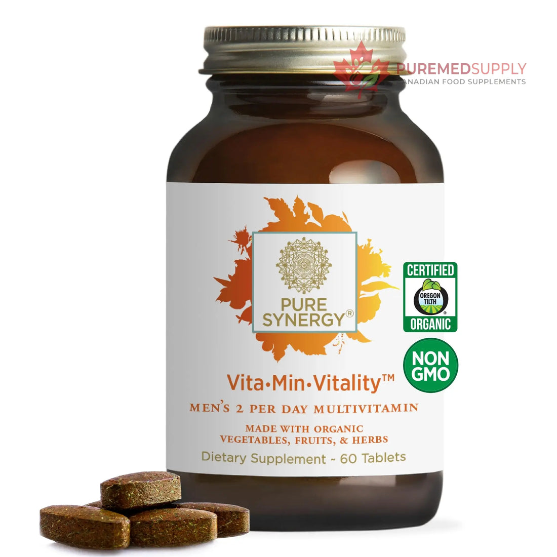 PURE SYNERGY Vita·Min·Vitality | Natural Multivitamin for Men | Men’s Daily Multivitamin Made with Organic Whole Foods | for Energy, Stress, and Immune Support (60 Tablets) PURE SYNERGY buy supplements canada
