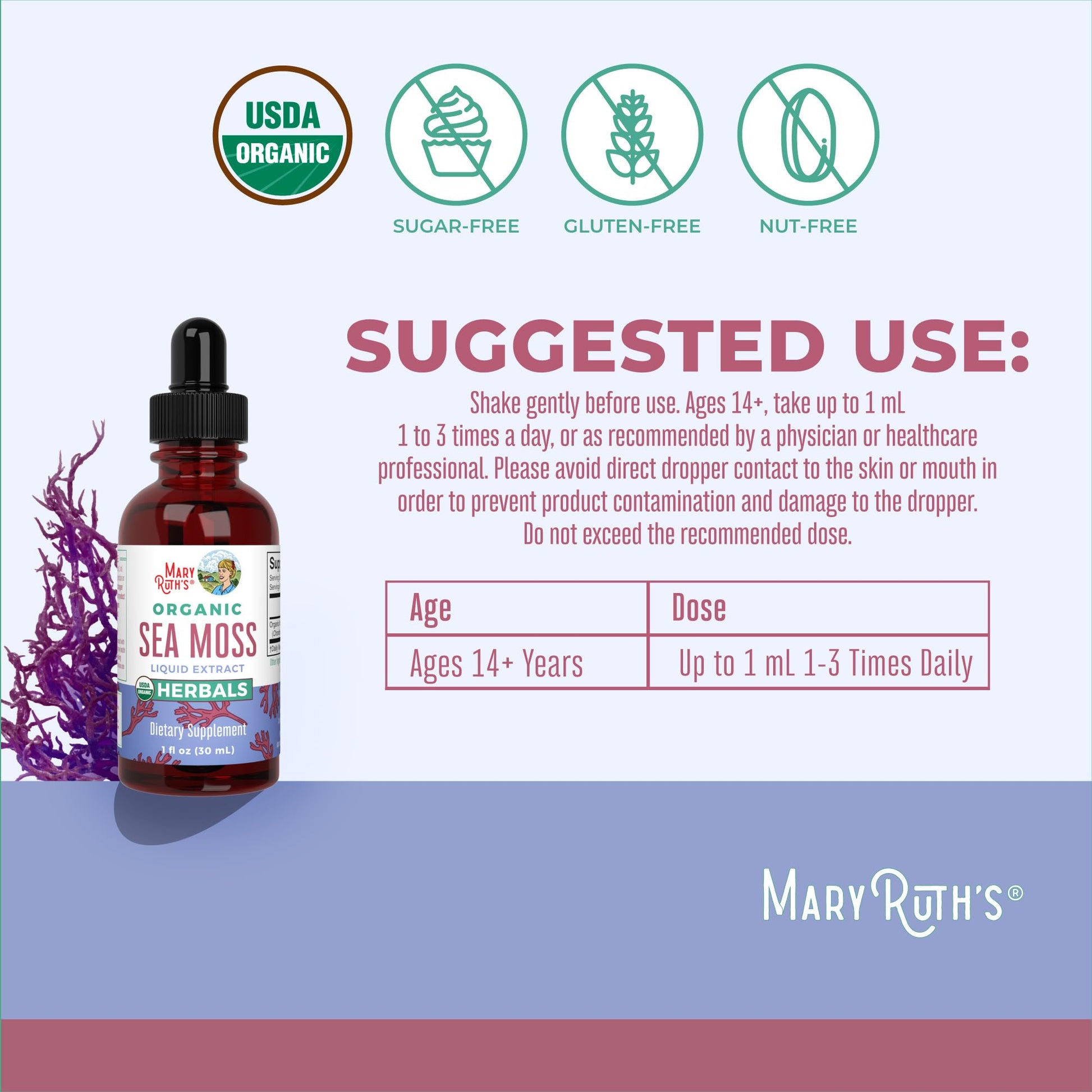 MaryRuth Organics Irish Sea Moss Liquid Drops | Chondrus Crispus | Wild Harvested | Organic Irish Moss Formulated for Adults & Kids Ages 14+ | Unflavored | Sugar Free | Vegan | Non-GMO | 1 Fl Oz MARYRUTH'S buy supplements canada