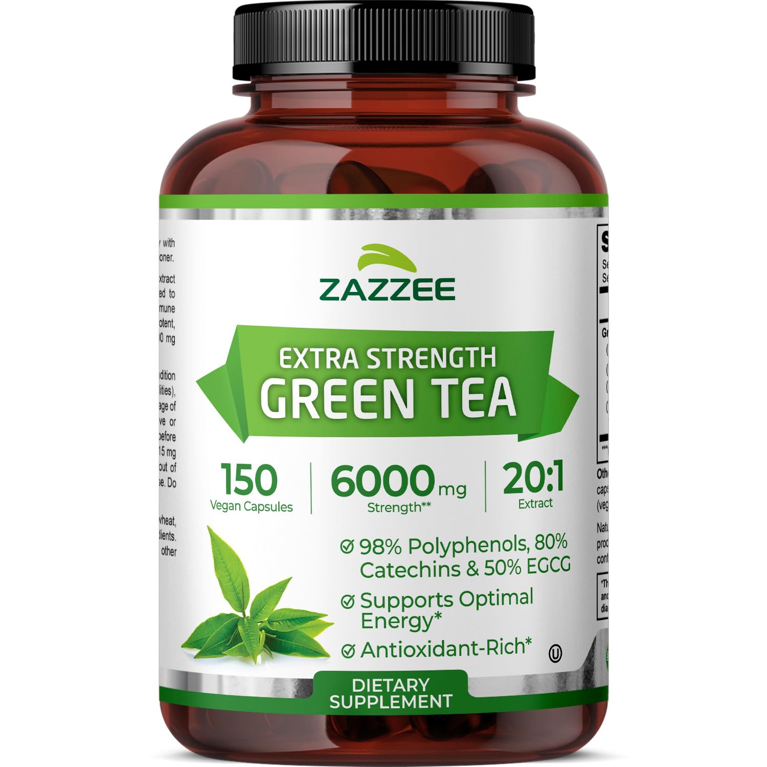 Zazzee Extra Strength Green Tea 20:1 Extract, 50% EGCG, 98% Polyphenols, 80% Catechins, 150 Vegan Capsules, 5 Month Supply, Certified Kosher Zazzee buy supplements canada