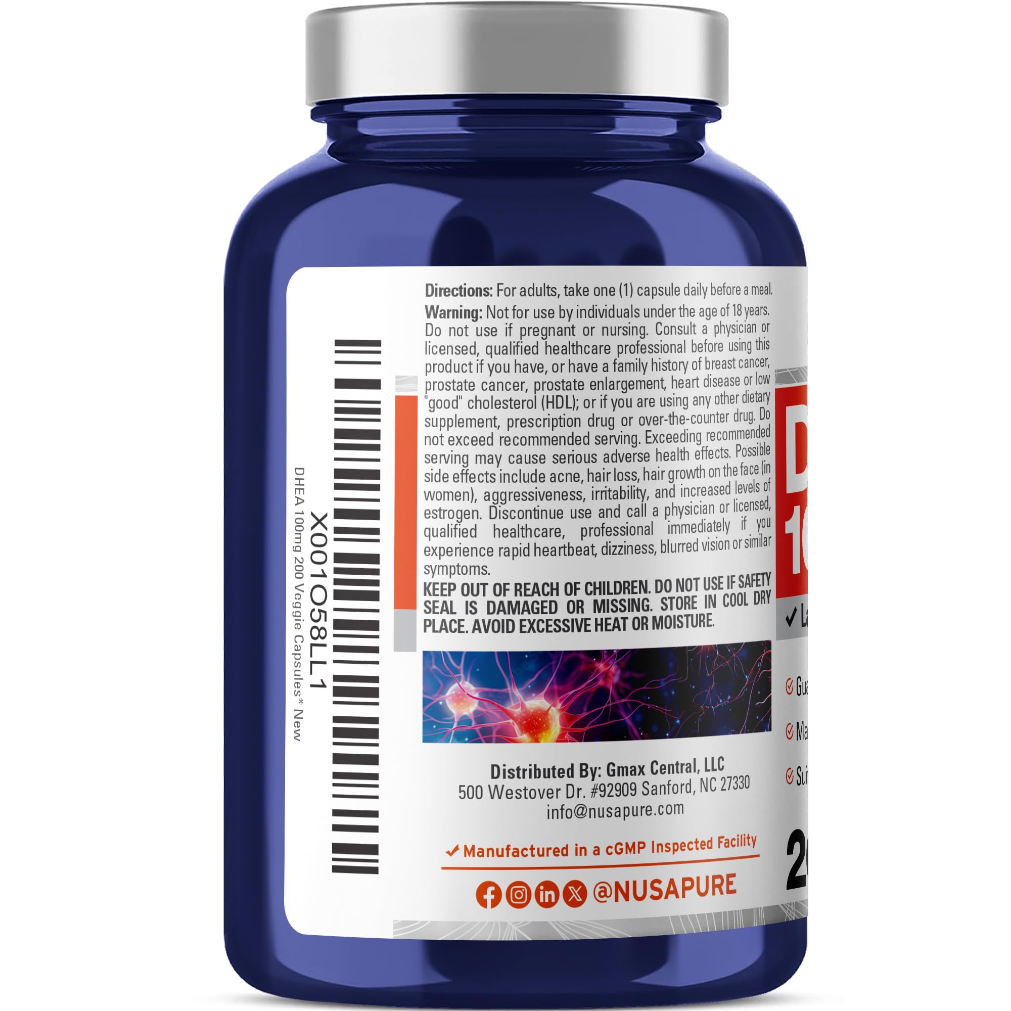 NusaPure DHEA 100mg 200 Veggie Capsules (Vegetarian, Non-GMO) NusaPure buy supplements canada