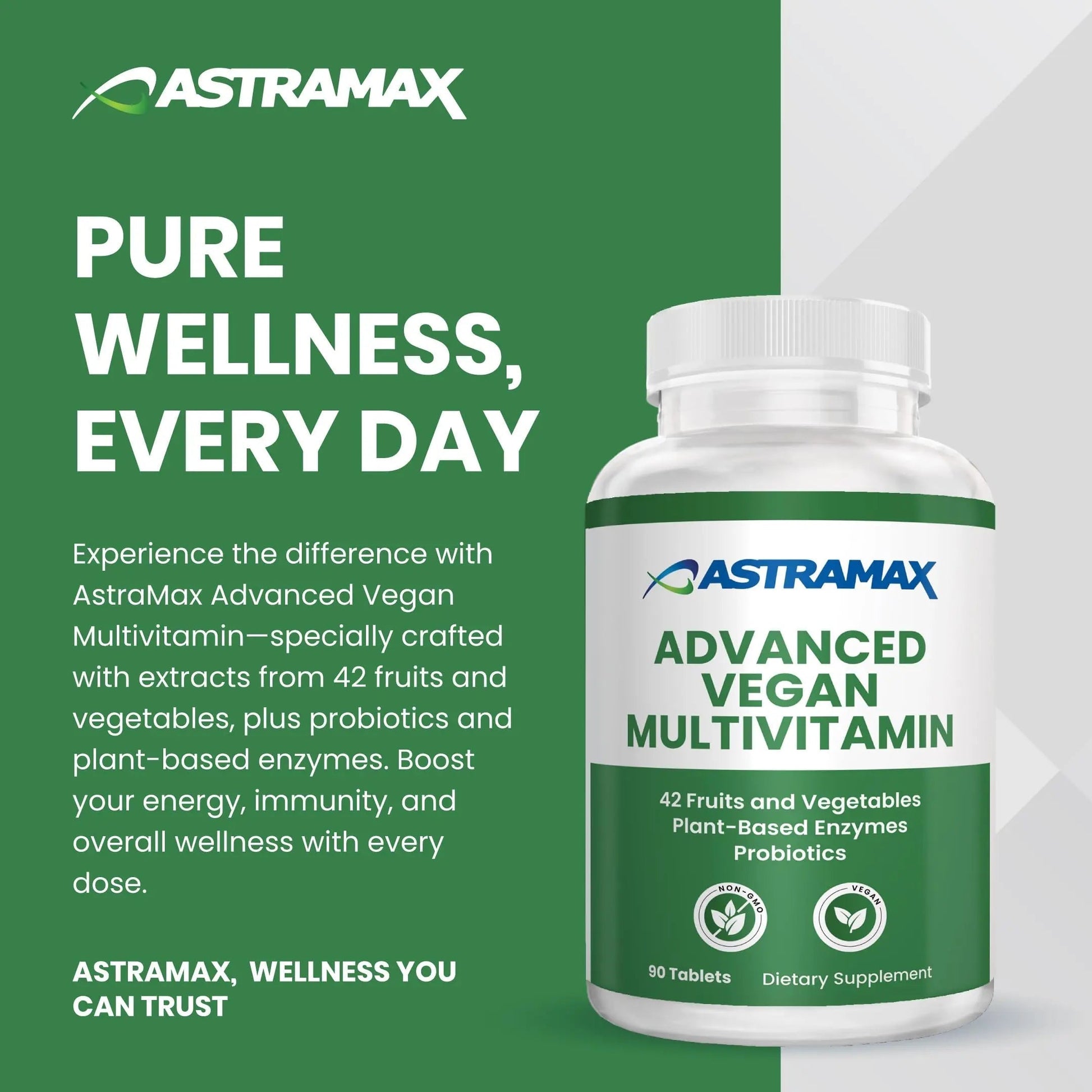Astramax Advanced Vegan Multivitamin | Whole Food-Based Vitamin & Mineral Complex with 26 Nutrients, B12, D3, Probiotics & 42 Superfoods | Astramax buy supplements canada