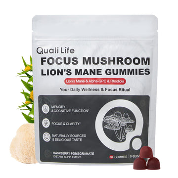 Mushroom Gummies with Lion’s Mane - Alpha Brain Gummy for Focus & Memory - Nootropic Focus Gummies with Rhodiola & Alpha-GPC – Vegan Brain Supplement, Raspberry Pomegranate Flavor, 60 Count (1) QualiLife buy supplements canada