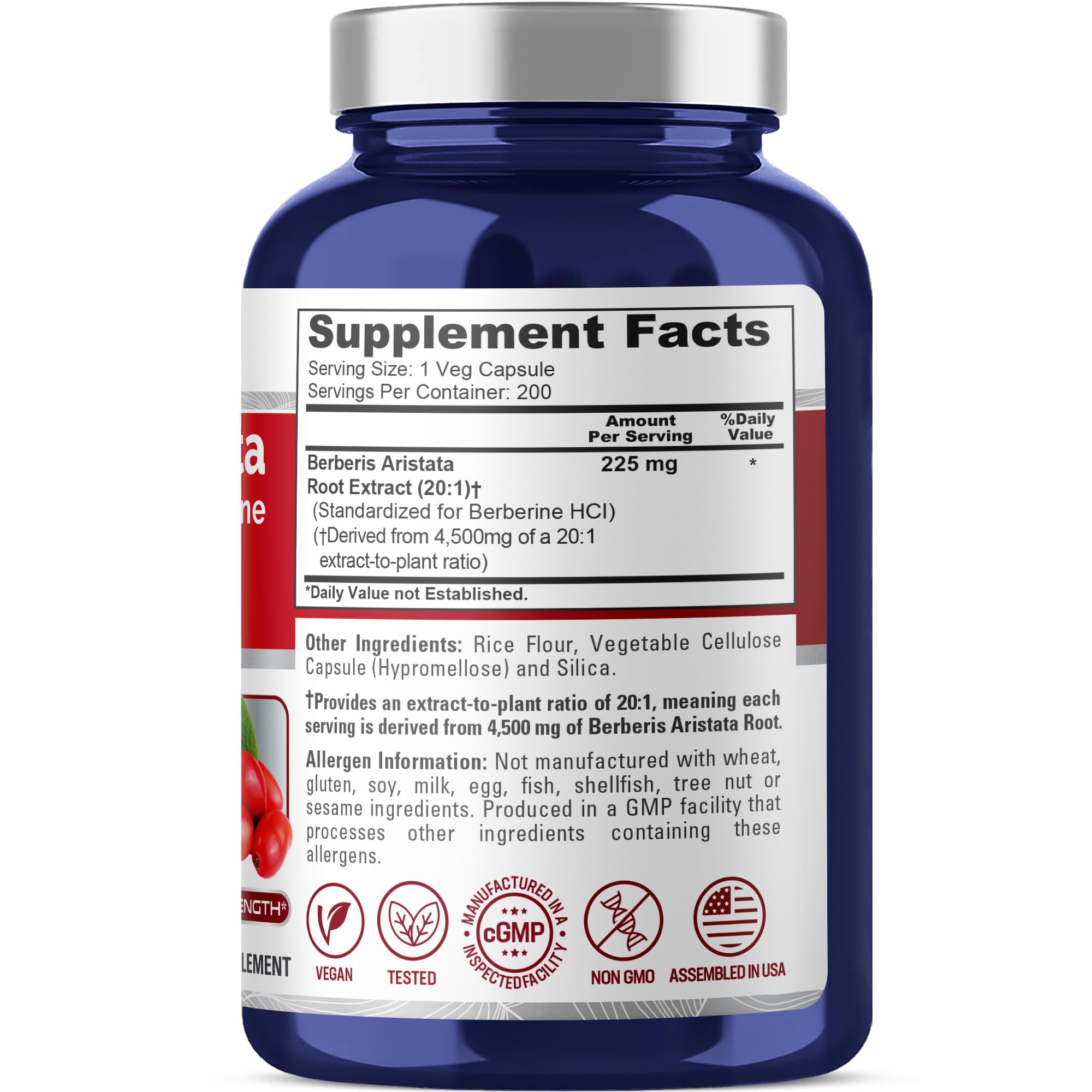 NusaPure Berberine HCI 20:1 Extract, 225 mg Equivalent to 4,500mg - 200 Veggie Caps - (Vegetarian, Non-GMO, Vegan) NusaPure buy supplements canada