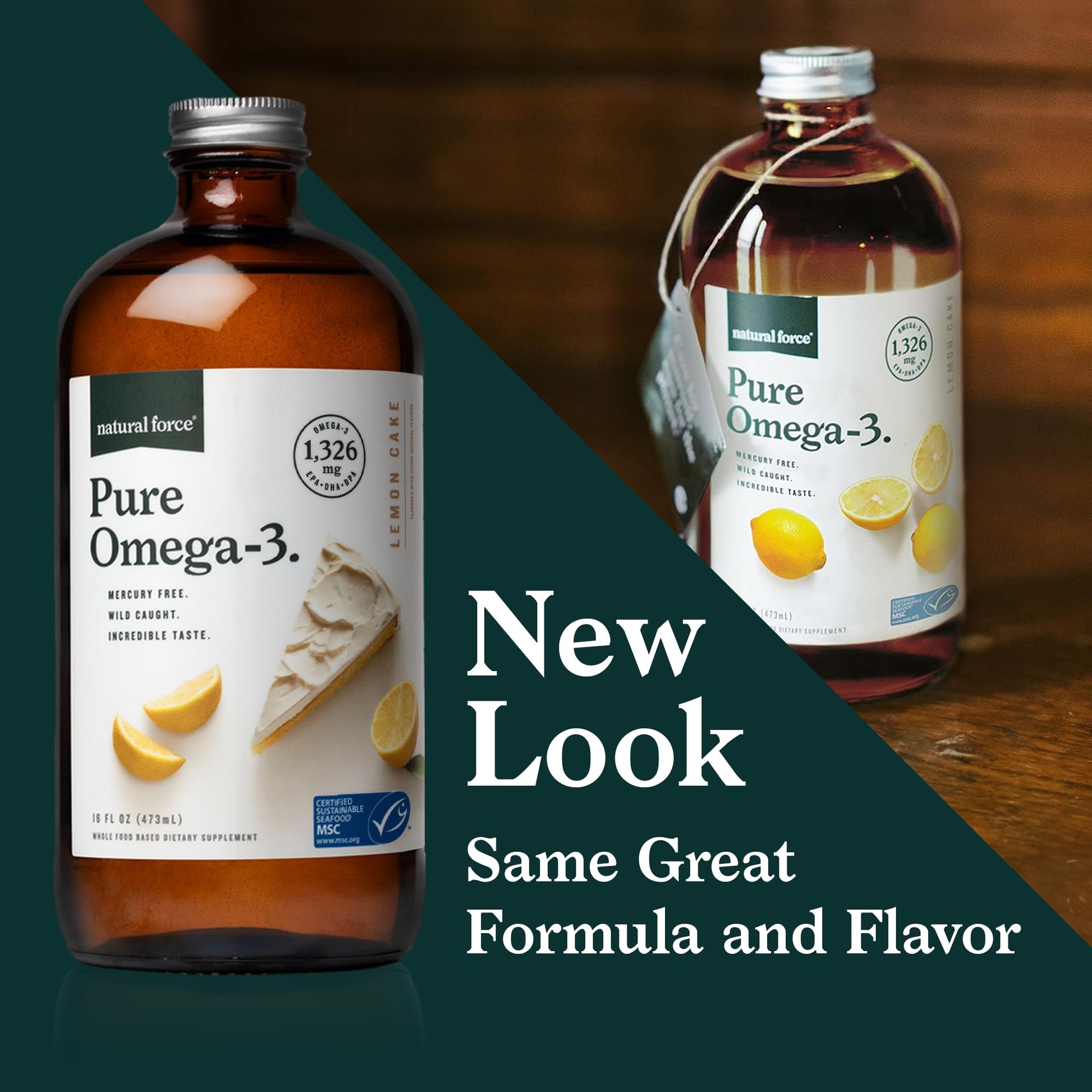 Natural Force Pure Omega 3 - Liquid Fish Oil - Delicious Lemon Cake Flavor - Mercury Free, Wild Caught, Lab Tested - 1,326 mg Triglyceride EPA, DHA, & DPA - 16 Oz Glass Bottle Natural Force buy supplements canada