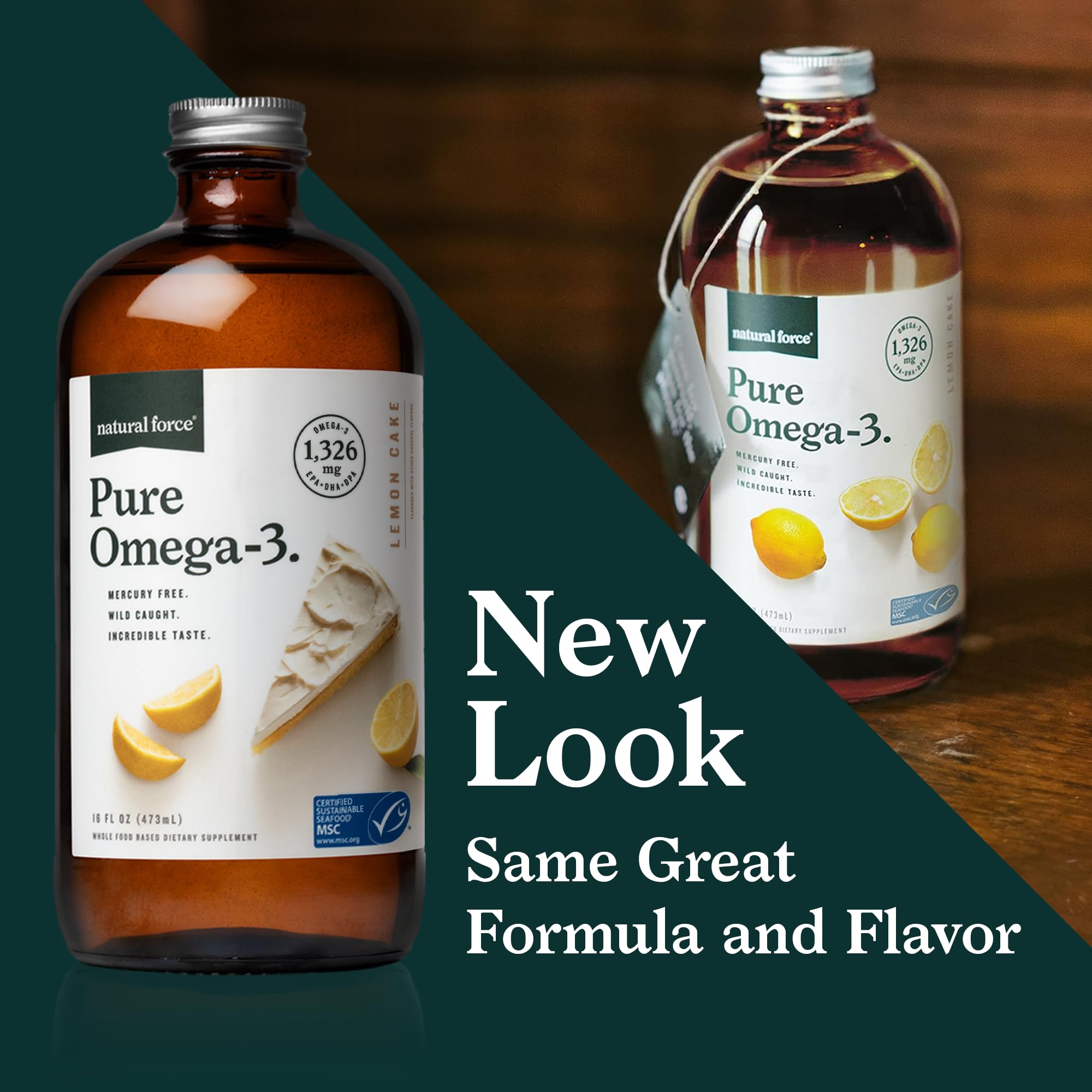 Natural Force Pure Omega 3 - Liquid Fish Oil - Delicious Lemon Cake Flavor - Mercury Free, Wild Caught, Lab Tested - 1,326 mg Triglyceride EPA, DHA, & DPA - 16 Oz Glass Bottle Natural Force buy supplements canada