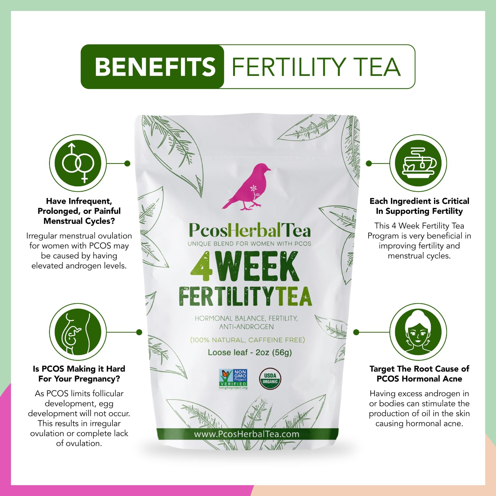PCOS Cystem Tea with Organic Red Raspberry Leaf, Vitex, Spearmint Tea Supports Fertility PCOS Herbal Tea buy supplements canada