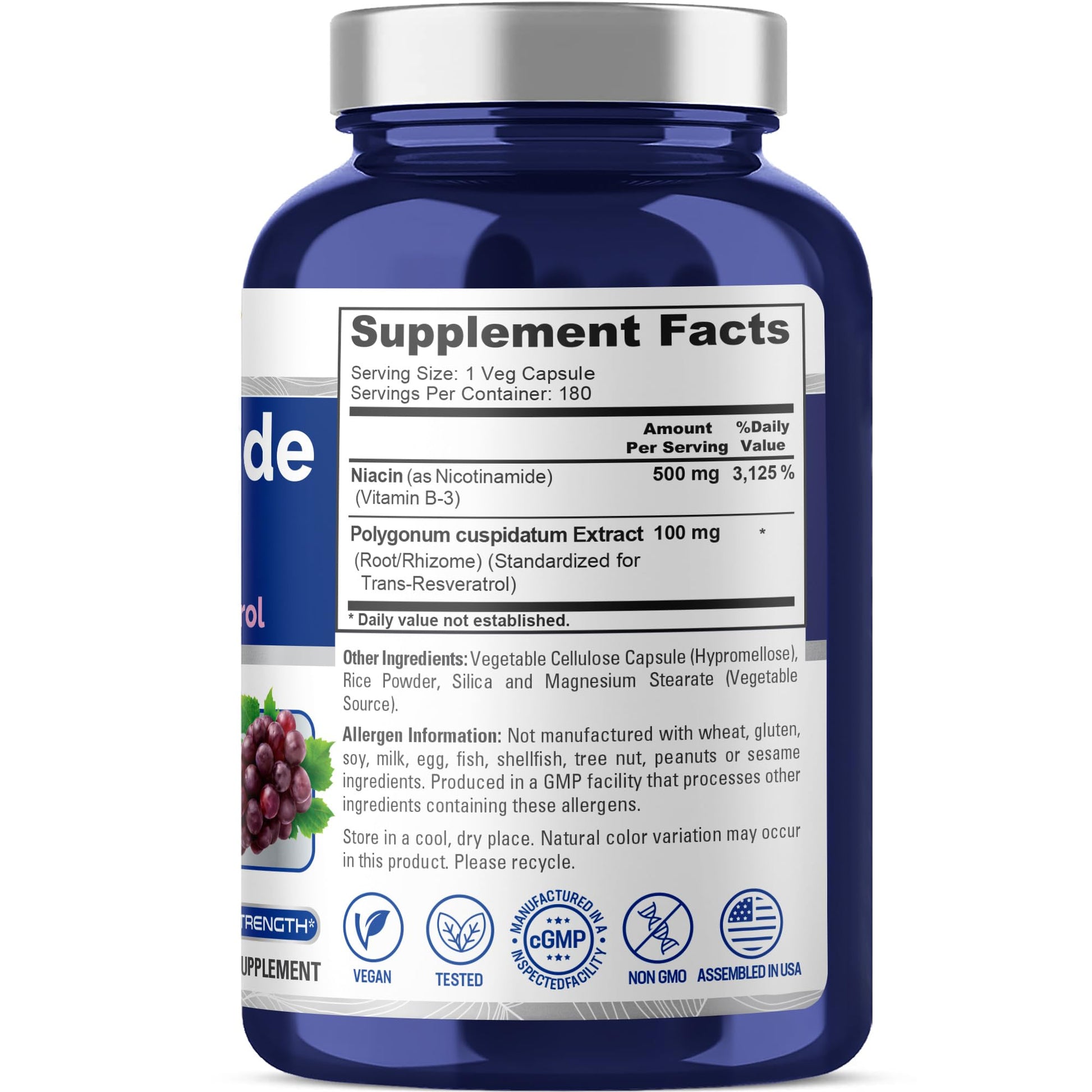 NusaPure Nicotinamide with Resveratrol (Vitamin B-3) 500 mg - 180 Vegetarian Caps (Non-GMO & Vegan) NusaPure buy supplements canada