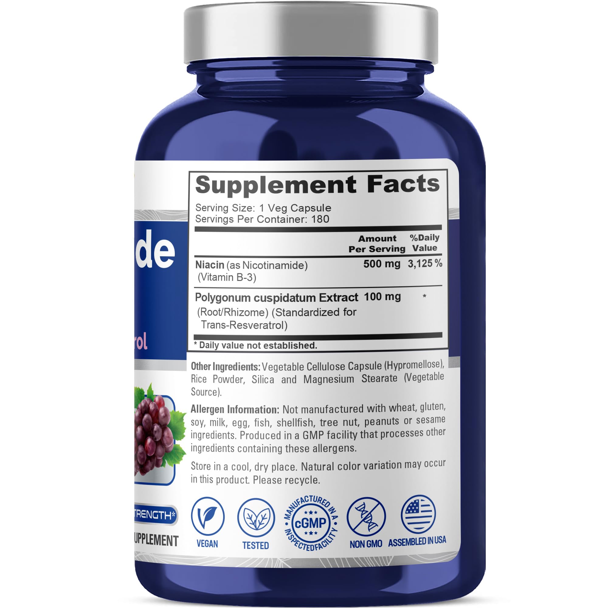 NusaPure Nicotinamide with Resveratrol (Vitamin B-3) 500 mg - 180 Vegetarian Caps (Non-GMO & Vegan) NusaPure buy supplements canada