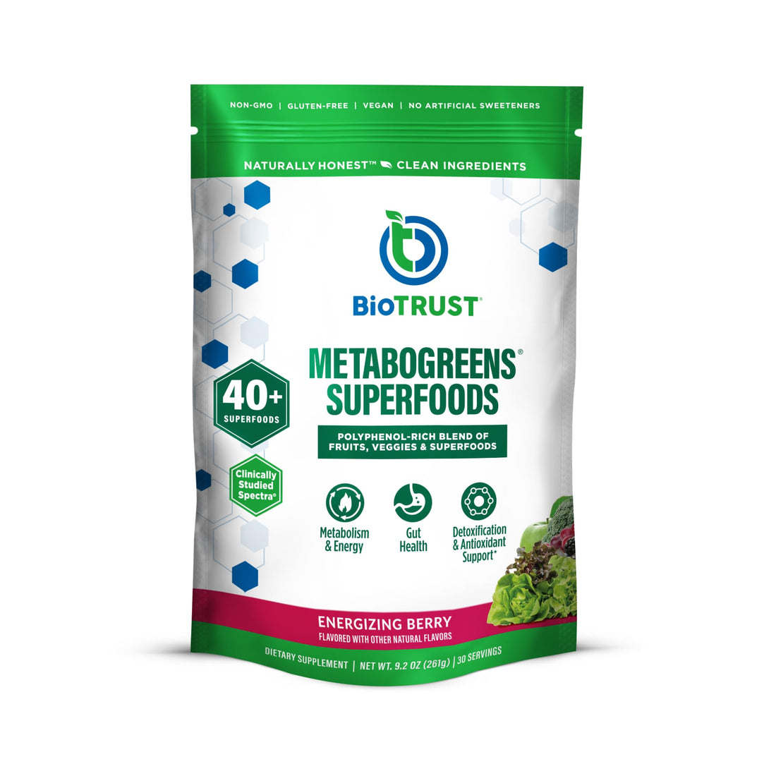 BioTrust Metabo Greens Superfood Powder - Super Greens Powder, Fruit & Veggie Blend with Clinically Studied Spectra - Non GMO, Soy Free, Gluten Free, Dairy Free, Energizing Berry Flavor (30 Servings) BioTrust buy supplements canada