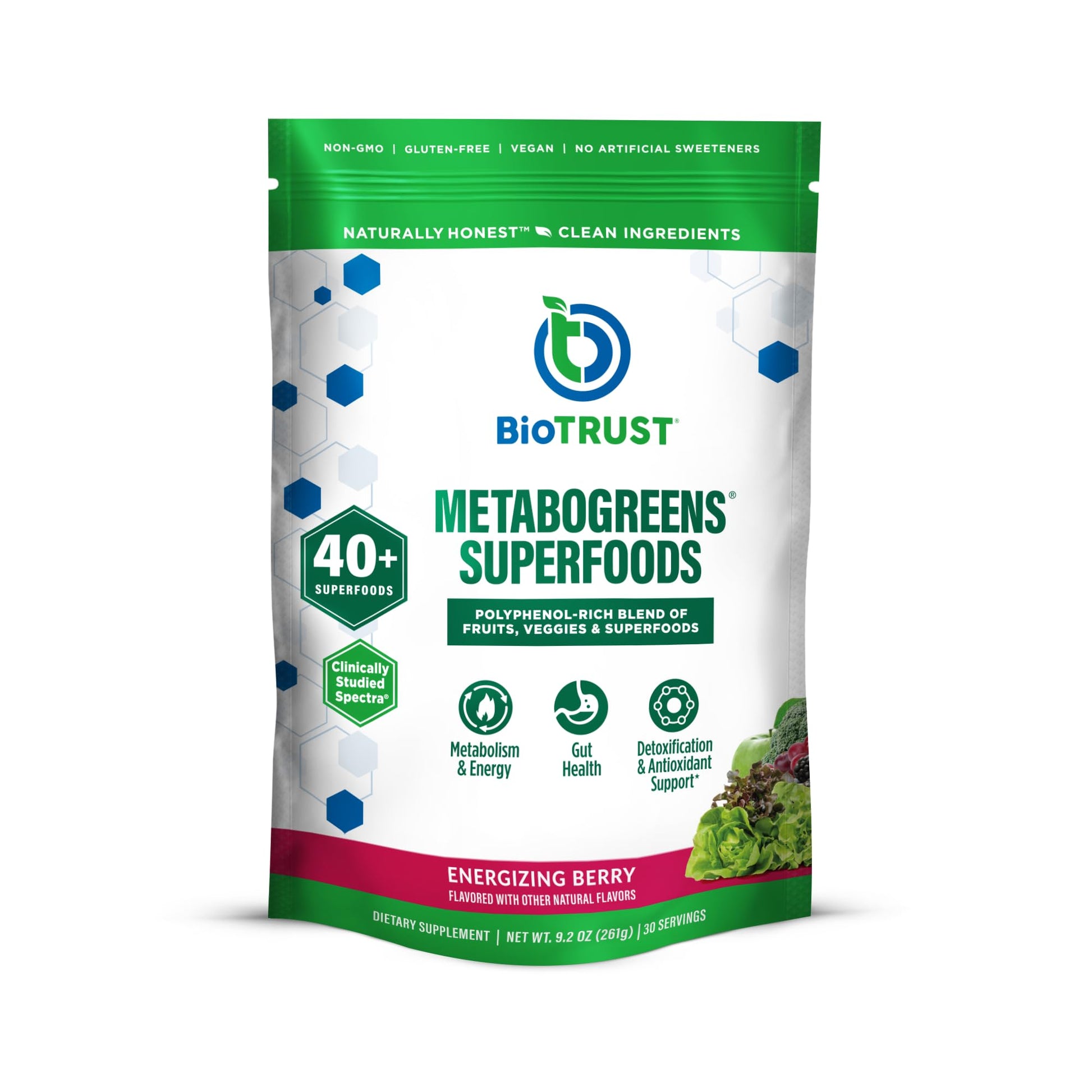 BioTrust Metabo Greens Superfood Powder - Super Greens Powder, Fruit & Veggie Blend with Clinically Studied Spectra - Non GMO, Soy Free, Gluten Free, Dairy Free, Energizing Berry Flavor (30 Servings) BioTrust buy supplements canada