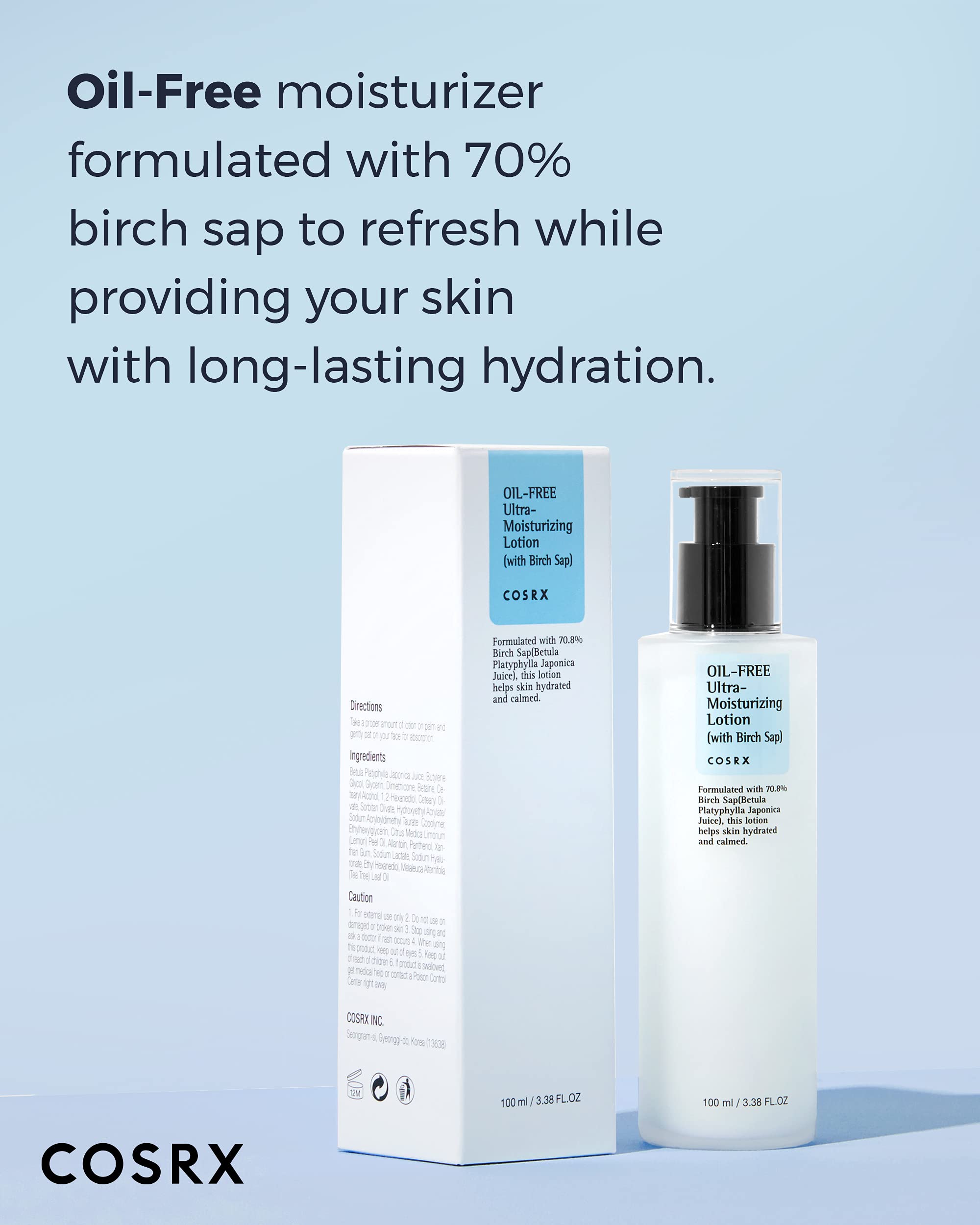COSRX Oil Free Lotion with Birch Sap, Daily Acne Facial Moisturizer, Hydrating Moisturizer for All Skin Types, Korean Skin Care, 3.38 fl.oz / 100ml COSRX buy supplements canada
