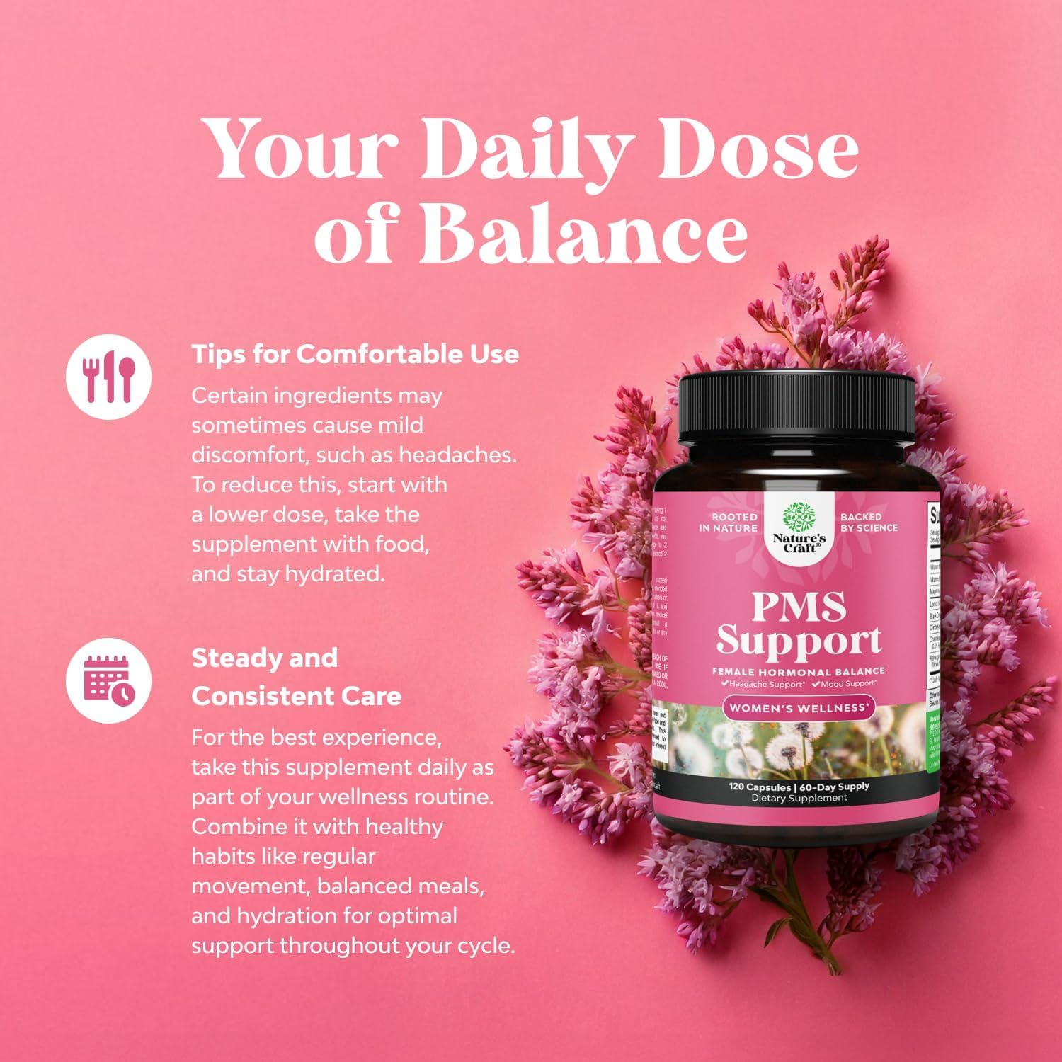 PMS Support Supplement for Women – Hormone Balance for Women & Menstrual Discomfort with DIM, Chasteberry, Black Cohosh & Ashwagandha - for Period Cramps Ease, Menopause Bloating, Mood Swing – 120 Ct Natures Craft buy supplements canada