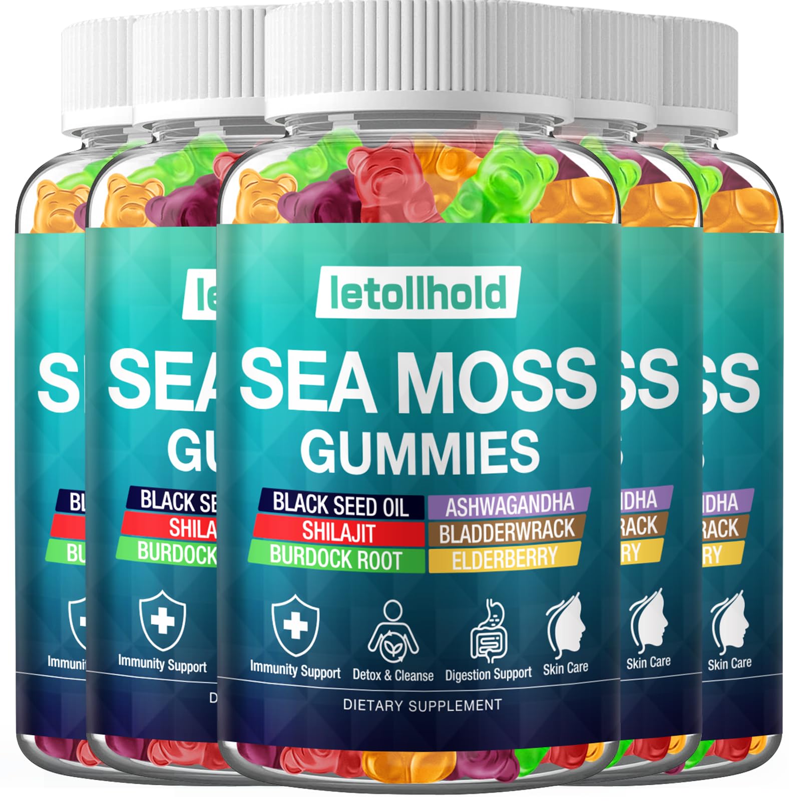 Sea Moss Gummies - Irish Sea Moss Gummies Advanced for Adults with Ashwagandha Bladderwrack & Burdock Root for Supports Immune，Energy - 60 Vegan Gummy,5PCS letollhold buy supplements canada