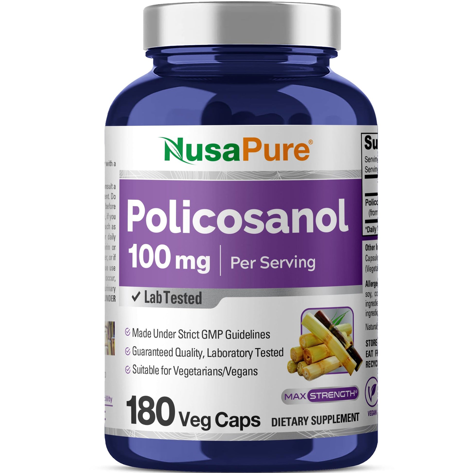 NusaPure Policosanol 100mg 180 Veggie Capsules (Vegan, Non-GMO) NusaPure buy supplements canada