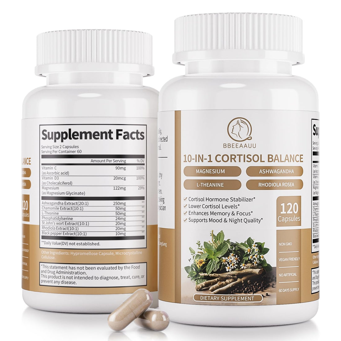 2 Pack Cortisol Supplements for Women & Men - 10-in-1 Cortisol Reducer Manager Detox with Ashwagandha, Magnesium - Lower High Cortisol Levels, Relaxation & Night Support, Non-GMO, 120 Capsules BBEEAAUU buy supplements canada