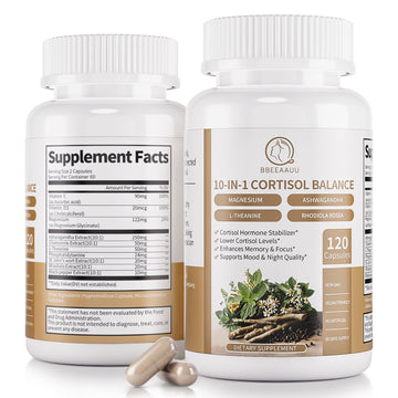 2 Pack Cortisol Supplements for Women & Men - 10-in-1 Cortisol Reducer Manager Detox with Ashwagandha, Magnesium - Lower High Cortisol Levels, Relaxation & Night Support, Non-GMO, 120 Capsules BBEEAAUU buy supplements canada