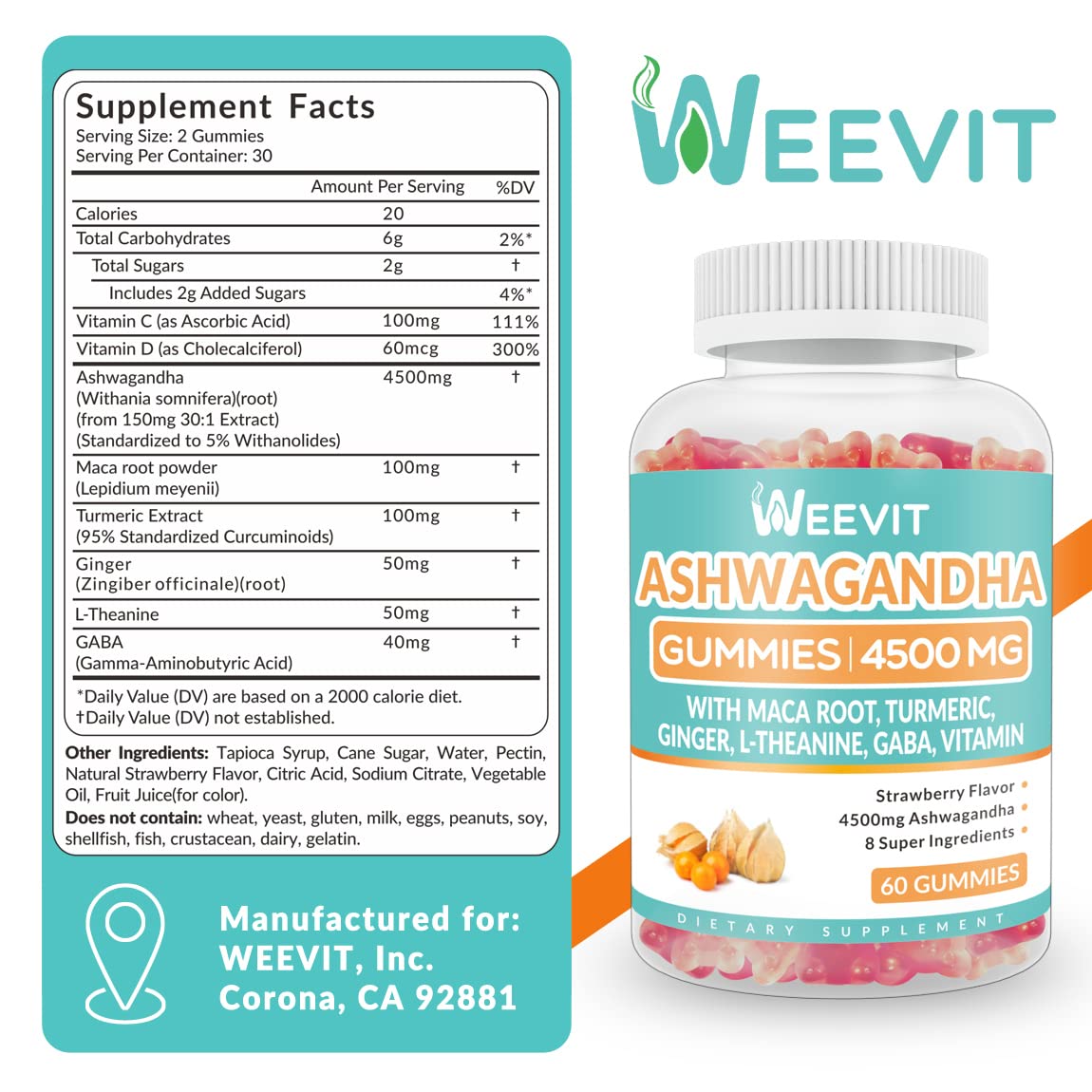 Ashwagandha Gummies 4500mg for Women & Men, Ashwagandha Gummy with Maca Root WEEVIT buy supplements canada
