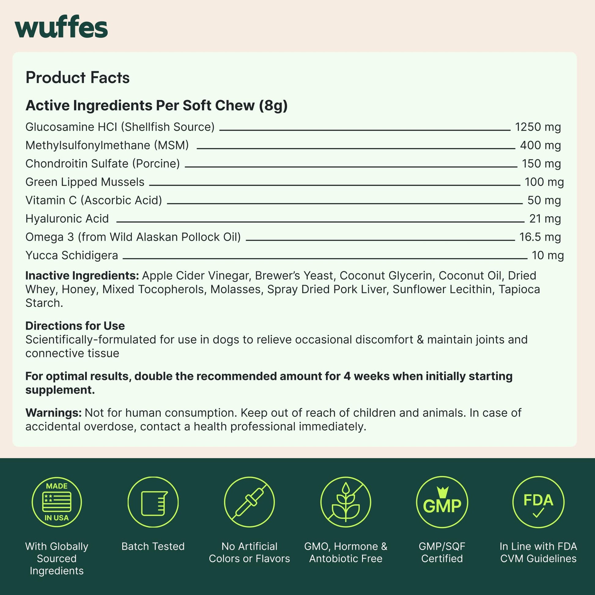 Wuffes Chewable Dog Hip & Joint Supplement - Glucosamine & Chondroitin Chews - Dog Joint Supplements & Vitamins - Extended Joint Care (Large Breed (Over 65 lbs), 60 Chews (Pack of 2)) Wuffes buy supplements canada