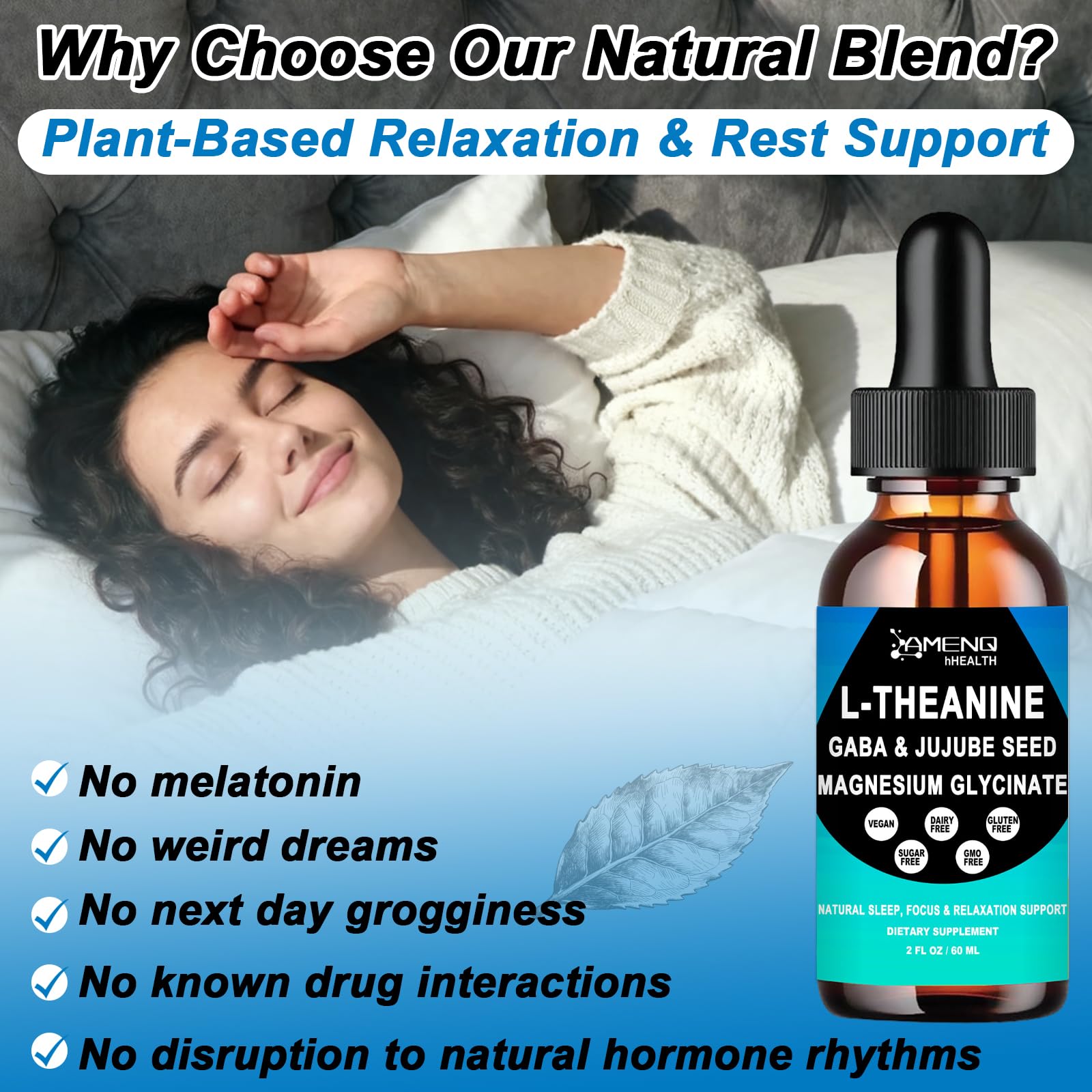 L Theanine Liquid Drops - Double Strength L-Theanine 200mg for Adults & Kids, Fast Absorption Gaba L-Theanine Supplements w. Magnesium & Jujube Seed for Nerve & Sleep, Relaxation & Mood Support丨Vegan AMENQ hHEALTH buy supplements canada