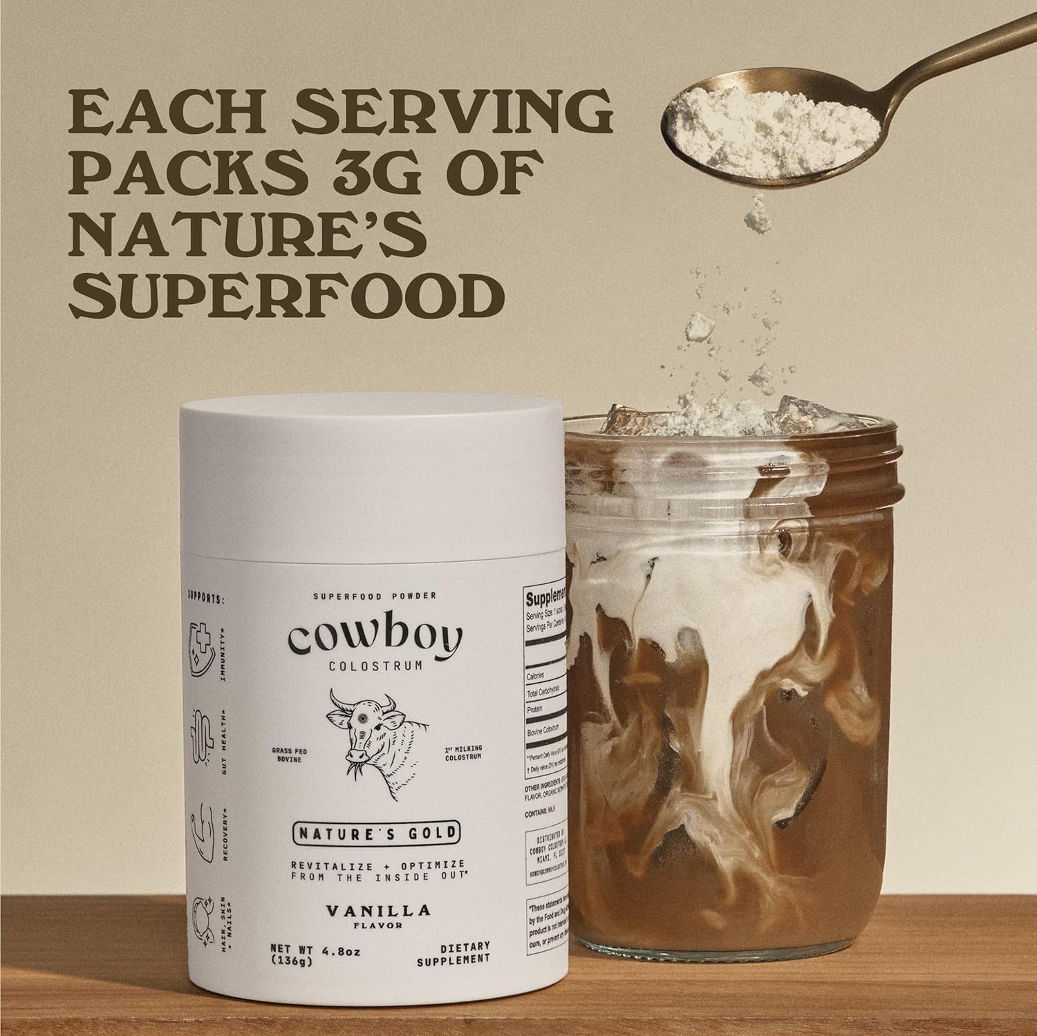 COWBOY COLOSTRUM Powder Travel Packs - Bovine Colostrum Powder - First Day Milking Whole Colostrum - Grass Fed Colostrum Supplement for Gut Health, Immunity, Skin & Hair (Unflavored, 30 Servings) COWBOY COLOSTRUM buy supplements canada