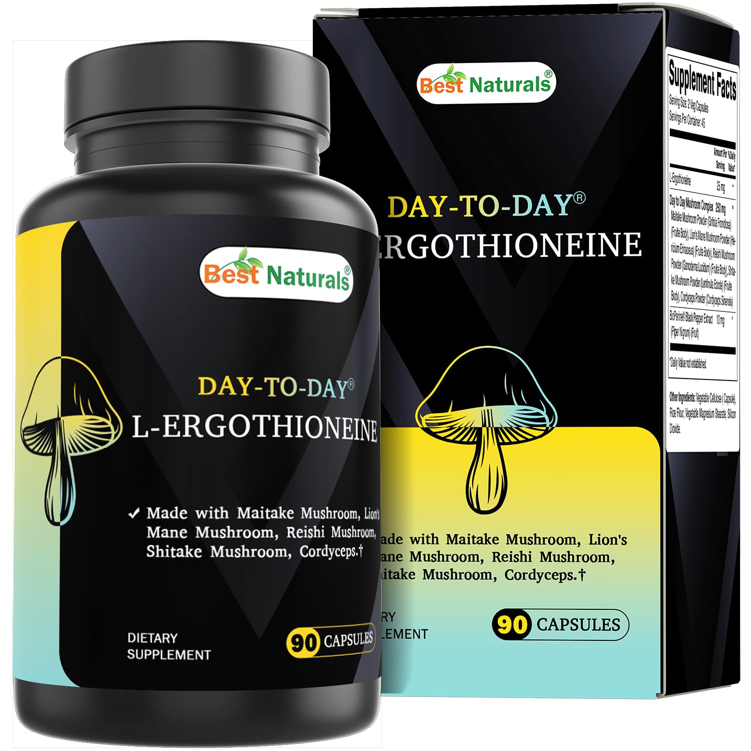 Best Naturals Day-to-Day L-Ergothioneine 25 mg with Maitake Mushrom, Lion's Mane Mushroom, Reishi Mushroom 90 Capsules Best Naturals buy supplements canada