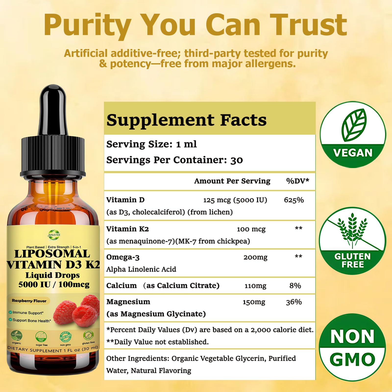 Liquid Vitamin D3 K2 Drops with Calcium Magnesium Omega3, High Potency 5-in-1 D3 K2 Vitamin 5000 IU Supplement for Bone Health, Heart Teeth & Immue, Ultra High Absorption Liposomal D3K2 Plant-Based JUIWEFKK buy supplements canada