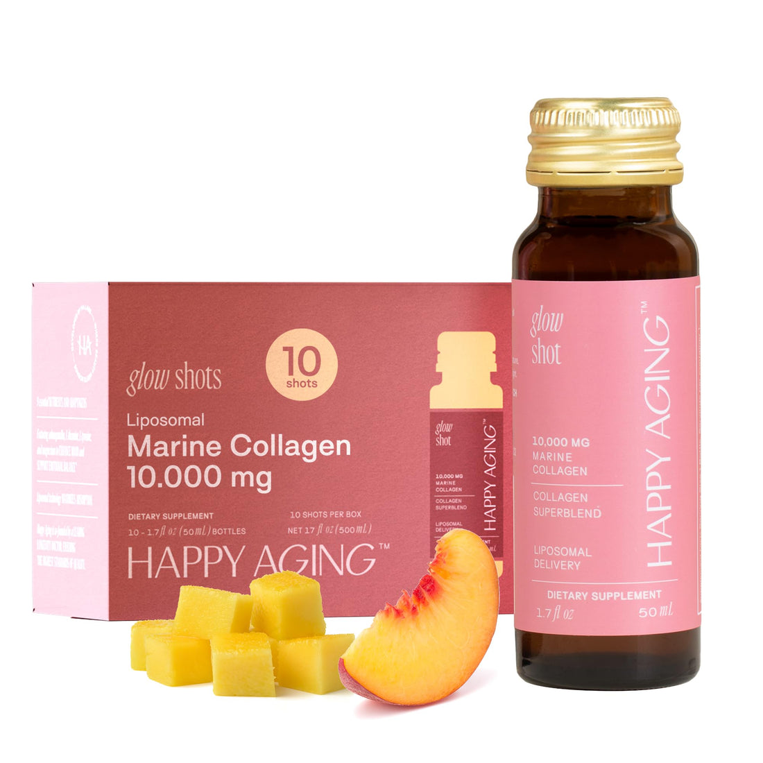 Happy Aging Marine Collagen Peptides Glow Shot 10,000mg - Liquid Collagen for Women with Liposomal Delivery - Promotes Skin Hydration, Elasticity & Radiance - Supports Hair & Nails, 10 Shots Happy Aging buy supplements canada