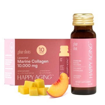 Happy Aging Marine Collagen Peptides Glow Shot 10,000mg - Liquid Collagen for Women with Liposomal Delivery - Promotes Skin Hydration, Elasticity & Radiance - Supports Hair & Nails, 10 Shots Happy Aging buy supplements canada