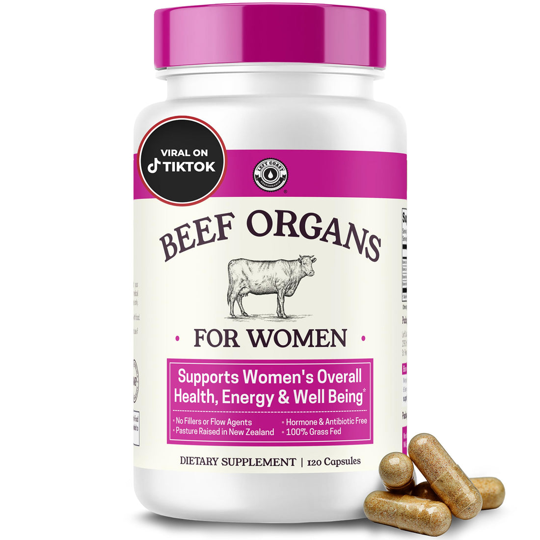 Beef Organ Supplement for Women - Beef Liver, Kidney, Heart and Uterus Tissue, Supports Women's Overall Energy and Health - Pasture Raised in New Zealand Left Coast Performance buy supplements canada