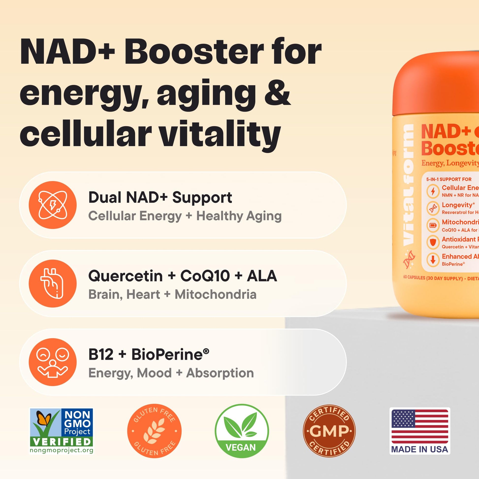 VitalForm NAD+ Supplement with NMN & Nicotinamide Riboside (NR) – Advanced Cellular Energy & Healthy Aging Complex – with Resveratrol, CoQ10, Quercetin & BioPerine – 60 Vegan Capsules VitalForm buy supplements canada