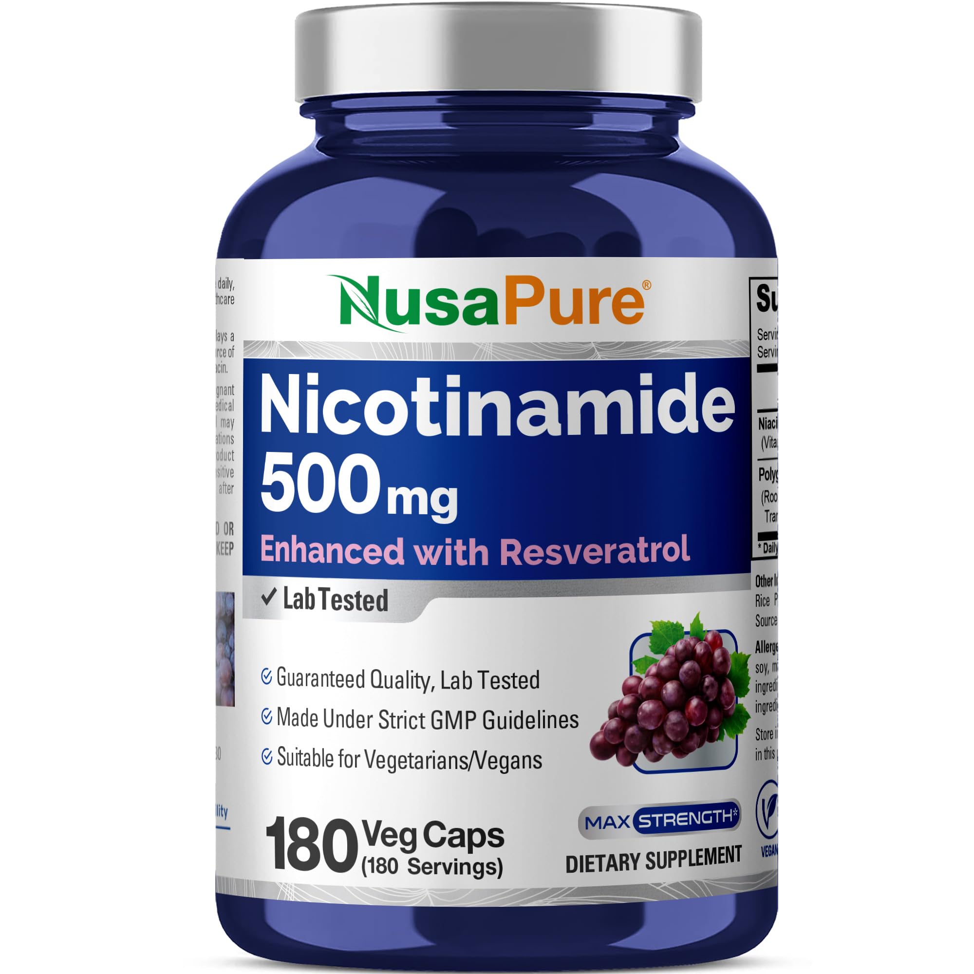 NusaPure Nicotinamide with Resveratrol (Vitamin B-3) 500 mg - 180 Vegetarian Caps (Non-GMO & Vegan) NusaPure buy supplements canada