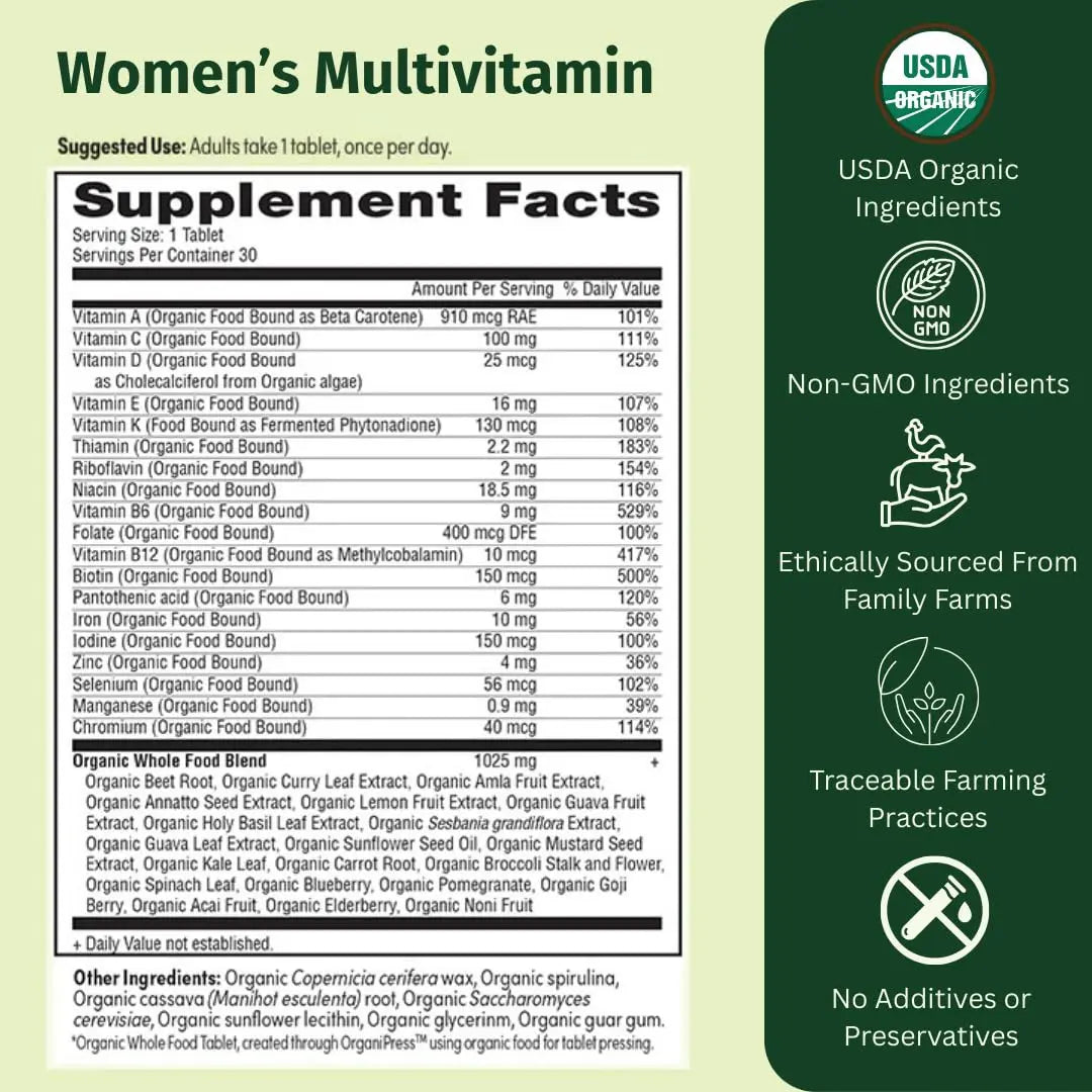 EarthFirst Organic Women’s Multi Once Daily, Women's Multivitamin, Iron, Vitamin B12 & More, 19 Vitamins from Herbs & Superfoods, 30 Count EarthFirst Organic buy supplements canada