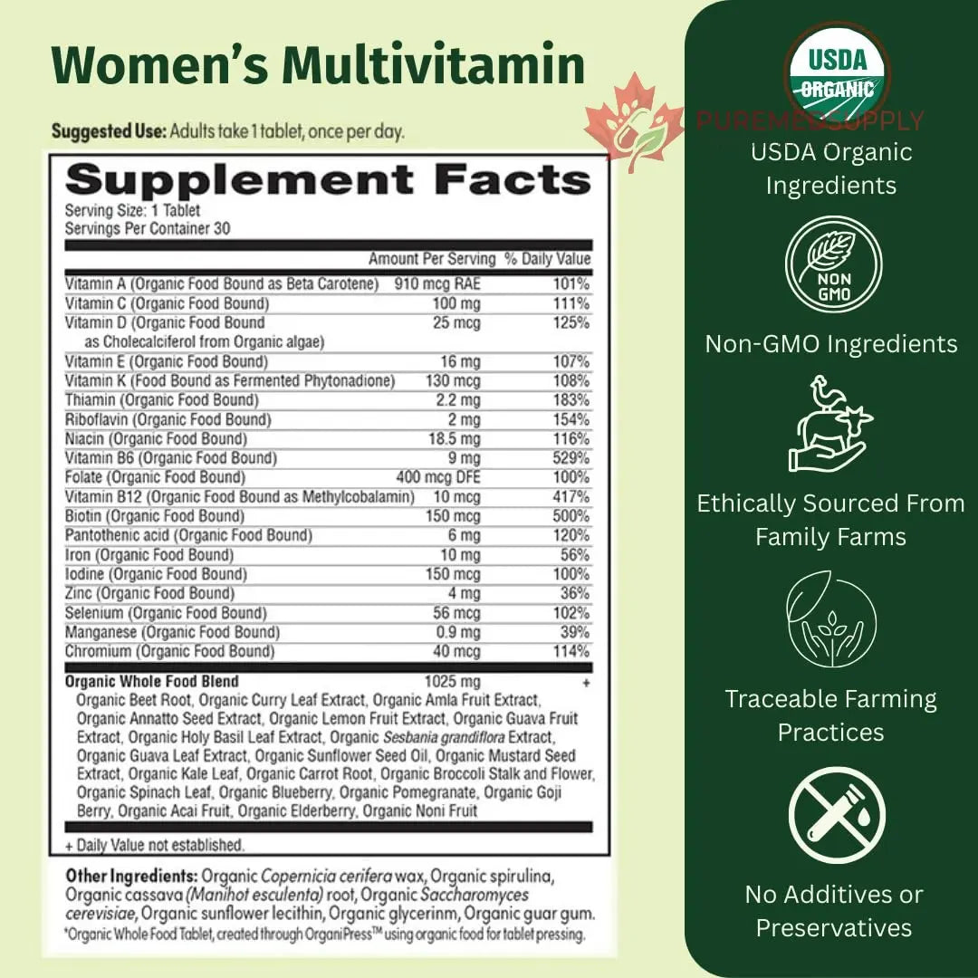 EarthFirst Organic Women’s Multi Once Daily, Women's Multivitamin, Iron, Vitamin B12 & More, 19 Vitamins from Herbs & Superfoods, 30 Count EarthFirst Organic buy supplements canada