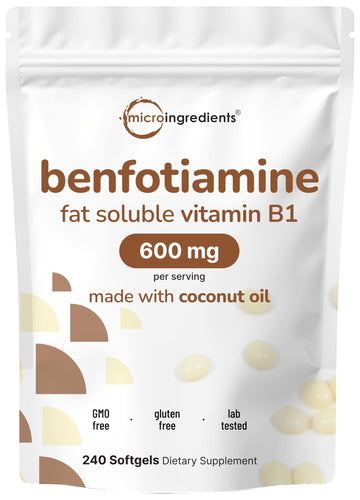 Vitamin B1 Benfotiamine 600mg Per Serving, 240 Coconut Oil Softgels | Bioavailable B Vitamins Supplement, Converted to Active Thiamine | Non-GMO, Soy Free Micro Ingredients buy supplements canada