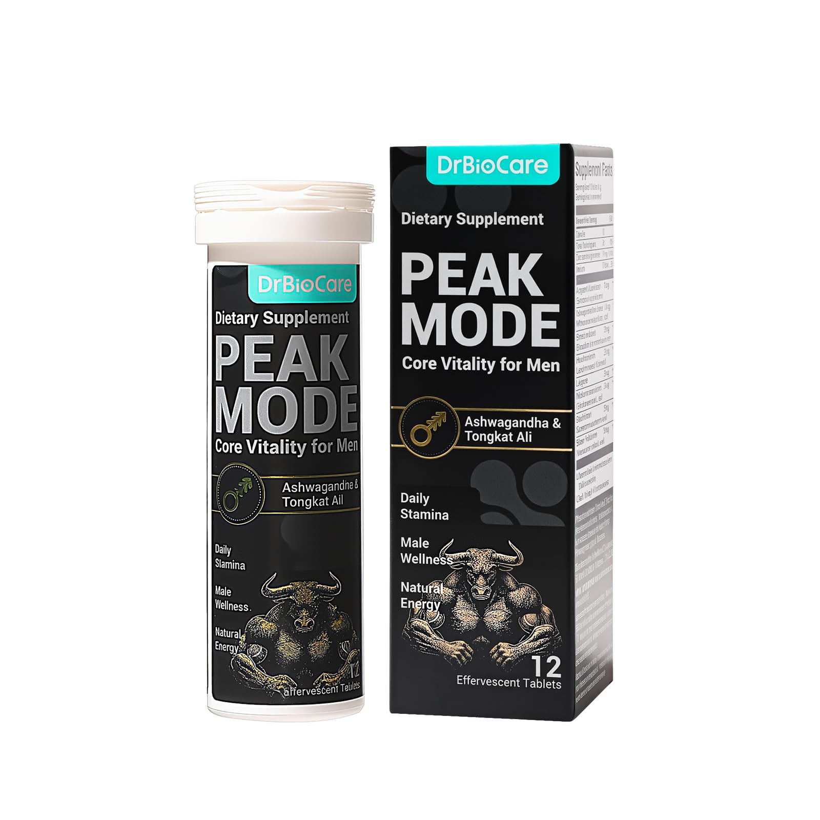 DrBioCare Peak Mode Core Vitality for Men 7-in-1 Effervescent Tablets | Tongkat Ali, Maca & L-Arginine，Ashwagandha, | Boost Stamina, Drive & Blood Flow for Good Performance | Berry Flavor 12 Tablets DrBioCare buy supplements canada