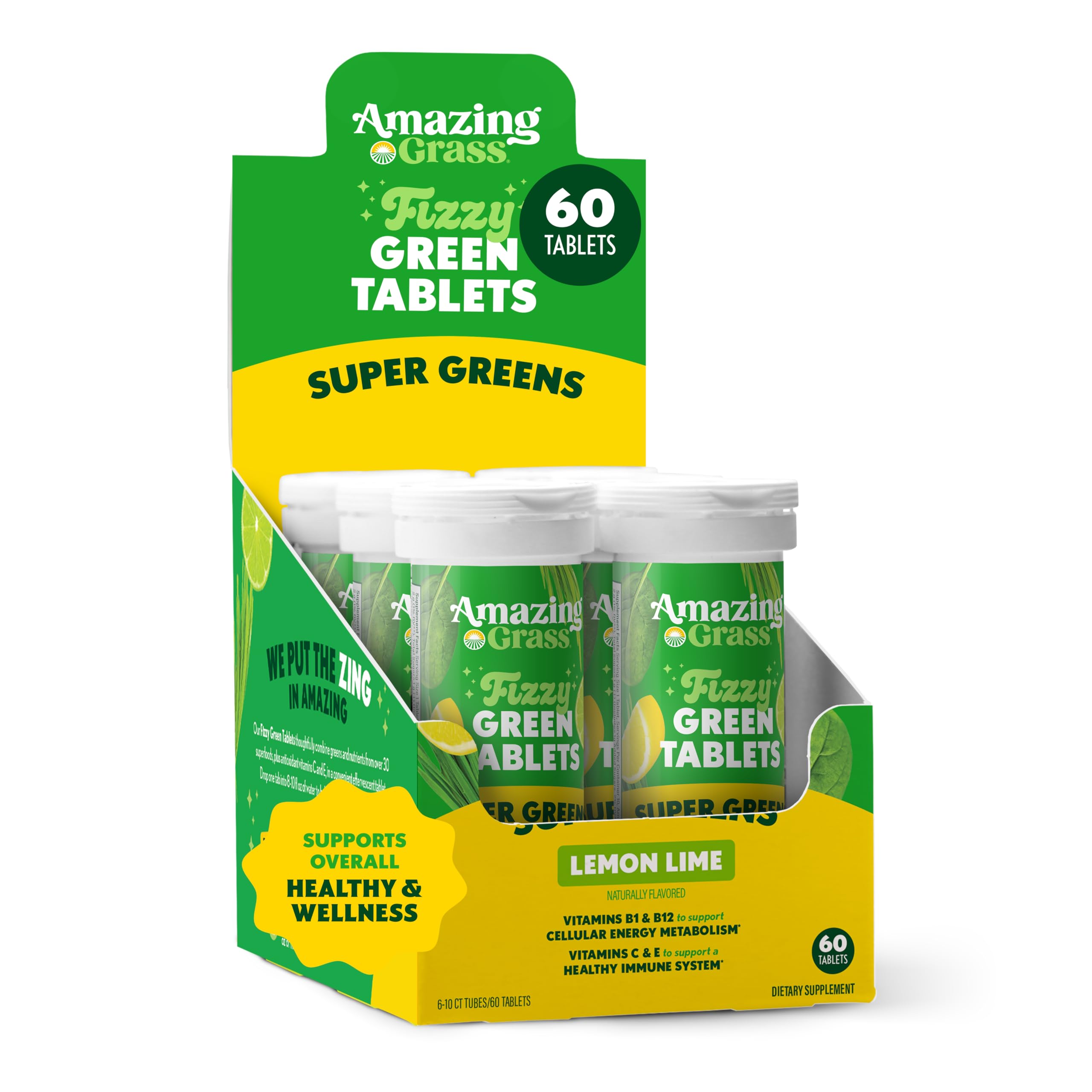 Amazing Grass Effervescent Tablets: Green Superfood Water Flavoring Tablet with Antioxidants & Alkalizing Greens, Lemon Lime, 60 Count Amazing Grass buy supplements canada