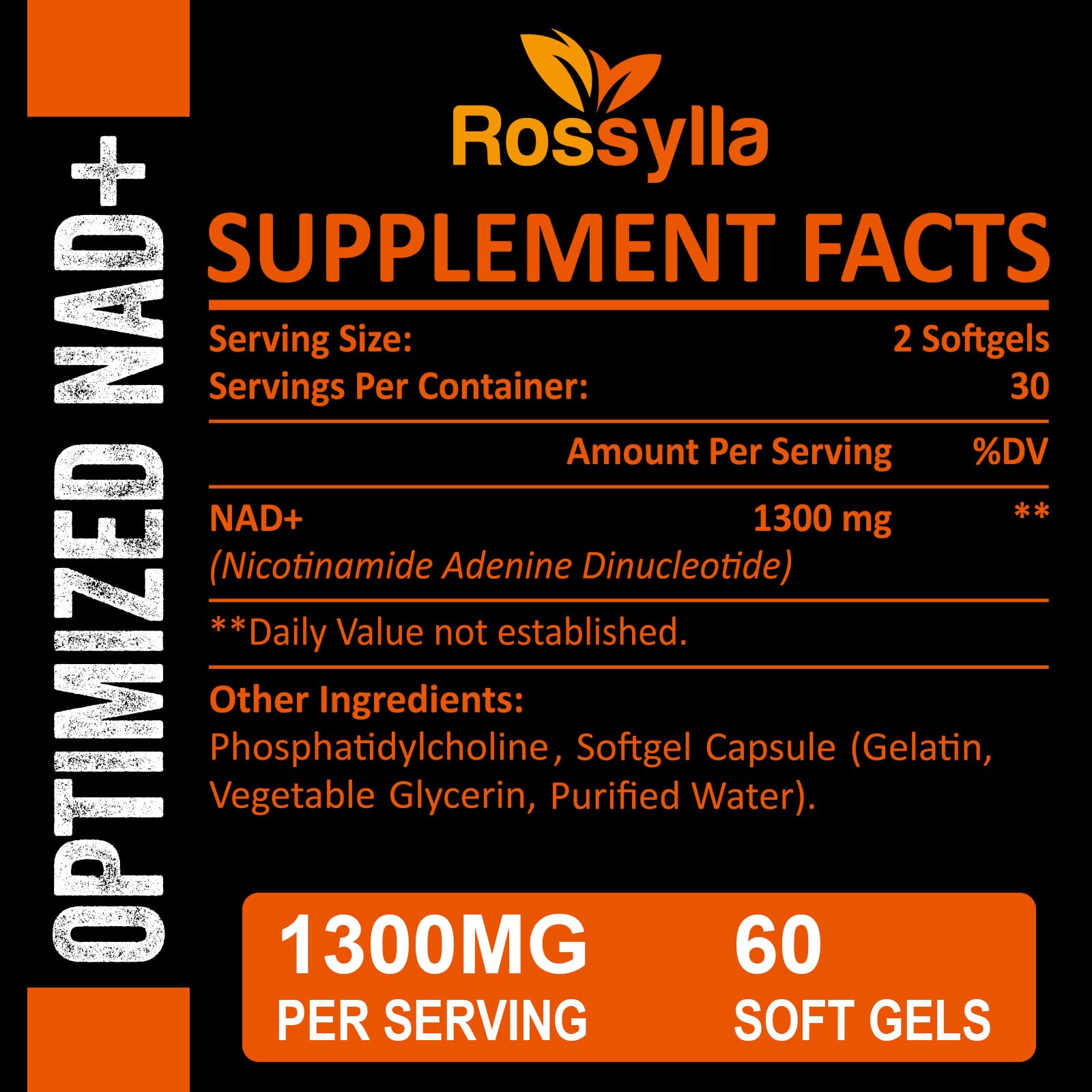 Rossylla 1300 MG Liposomal NAD+ Supplement | Highest Absorption | Purest NAD Supplemet to Boost NAD+ Effetively | Boosting NAD+ Supplement for Aging Defese, Cellular Energy, Longevity | 60 Count Rossylla buy supplements canada