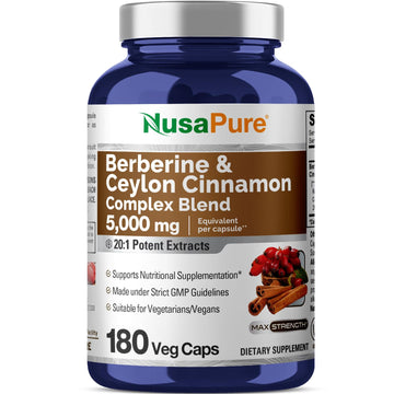 NusaPure Berberine with Ceylon Cinnamon 20:1 Extract, 250 mg Equivalent to 5000mg 180 Veggie Capsules, Vegetarian, Non-GMO Supplement, (Berberine Complex) NusaPure buy supplements canada