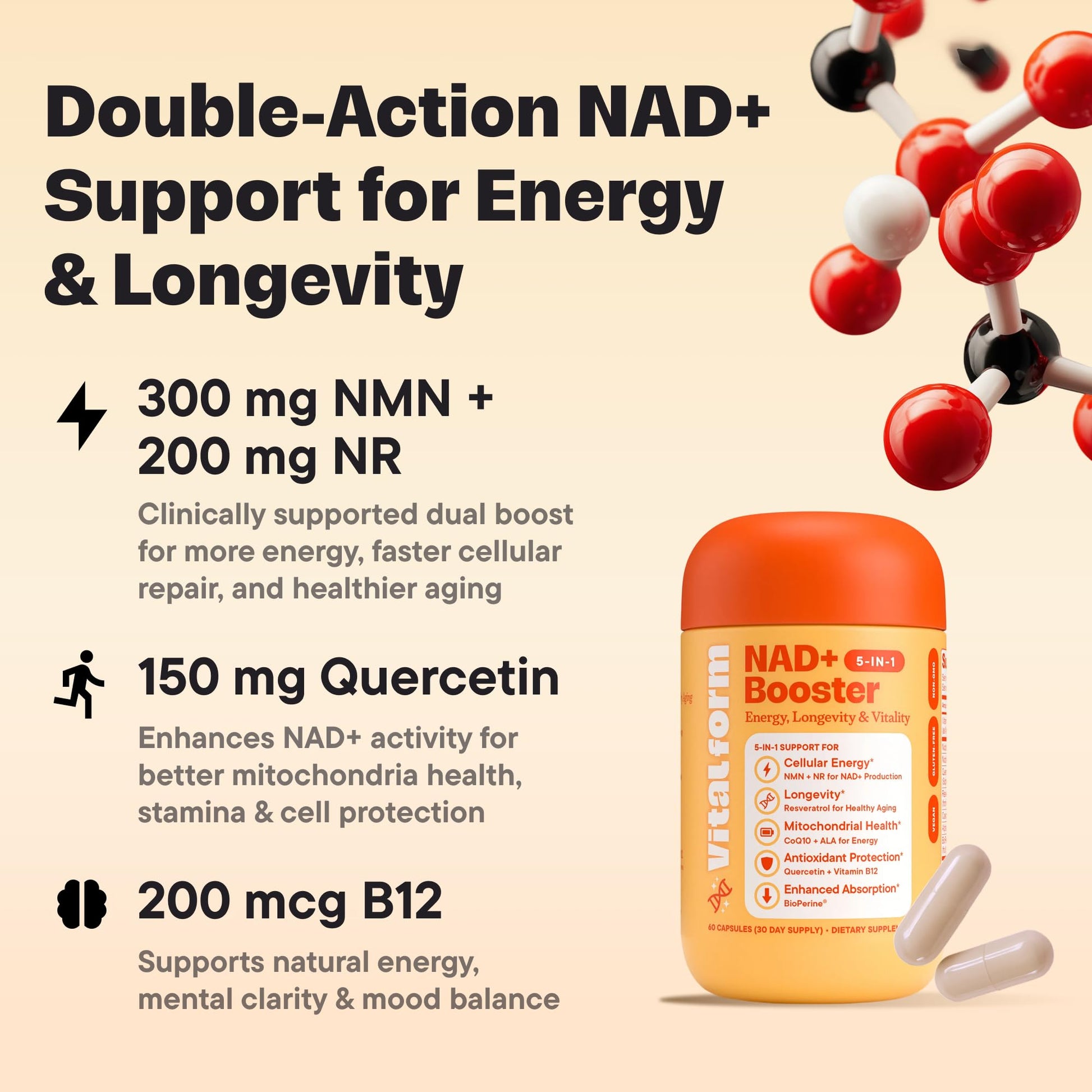 VitalForm NAD+ Supplement with NMN & Nicotinamide Riboside (NR) – Advanced Cellular Energy & Healthy Aging Complex – with Resveratrol, CoQ10, Quercetin & BioPerine – 60 Vegan Capsules VitalForm buy supplements canada