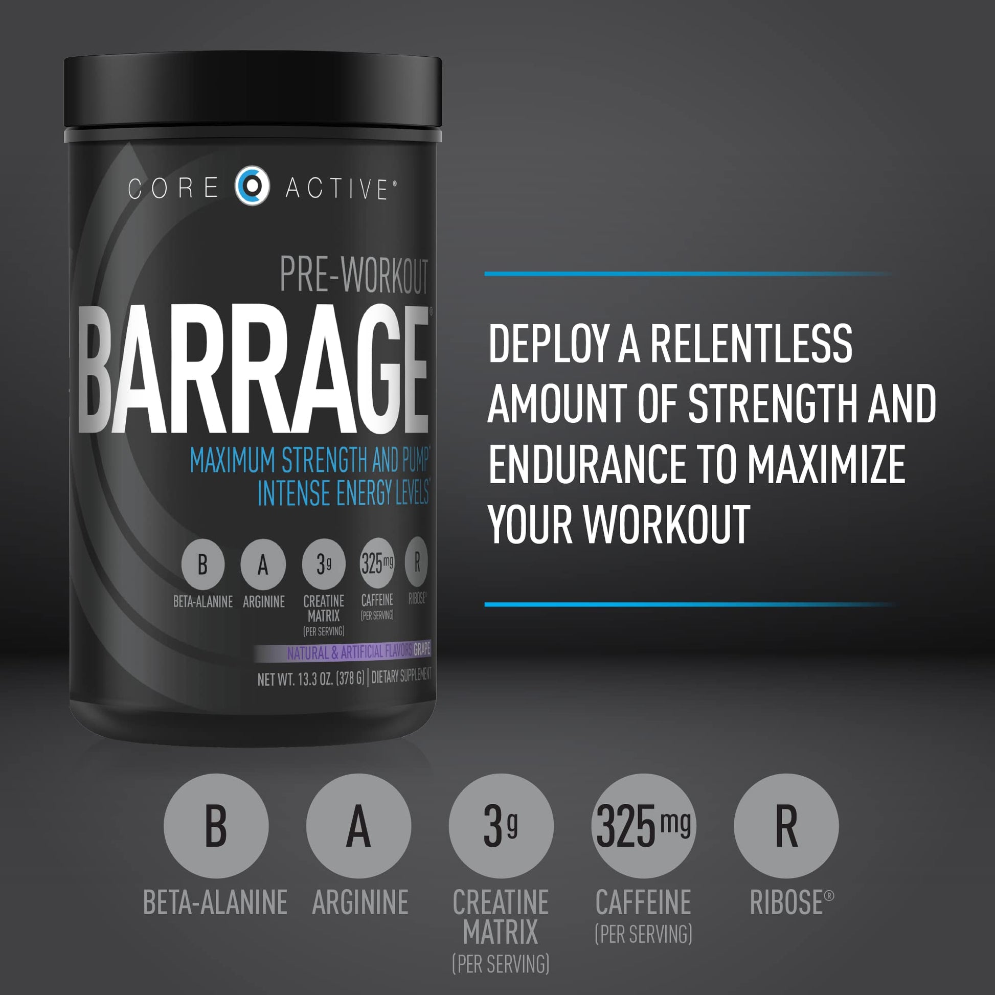 (CORE)ACTIVE Barrage Pre Workout Powder - Preworkout for Women & Men, Creatine (CORE)ACTIVE buy supplements canada