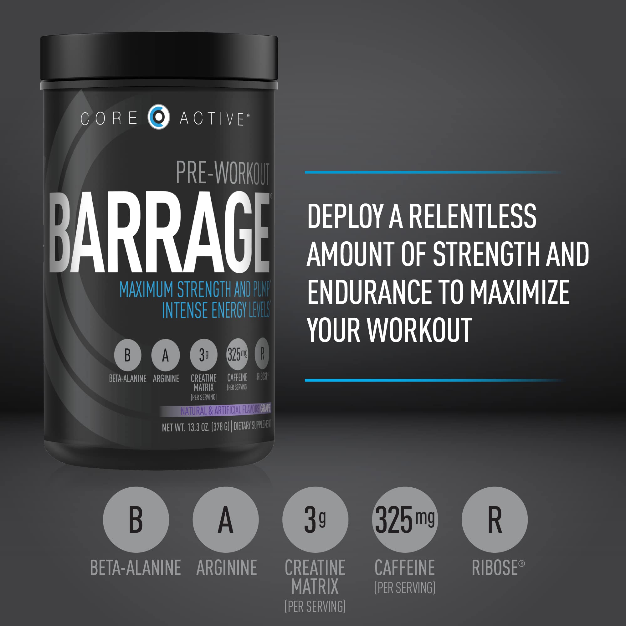 (CORE)ACTIVE Barrage Pre Workout Powder - Preworkout for Women & Men, Creatine (CORE)ACTIVE buy supplements canada