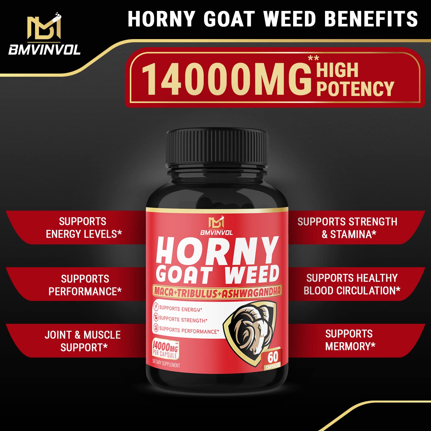 BMVINVOL Horny Goat Weed Capsules, Boost Energy,14000mg Herbal BMVINVOL buy supplements canada