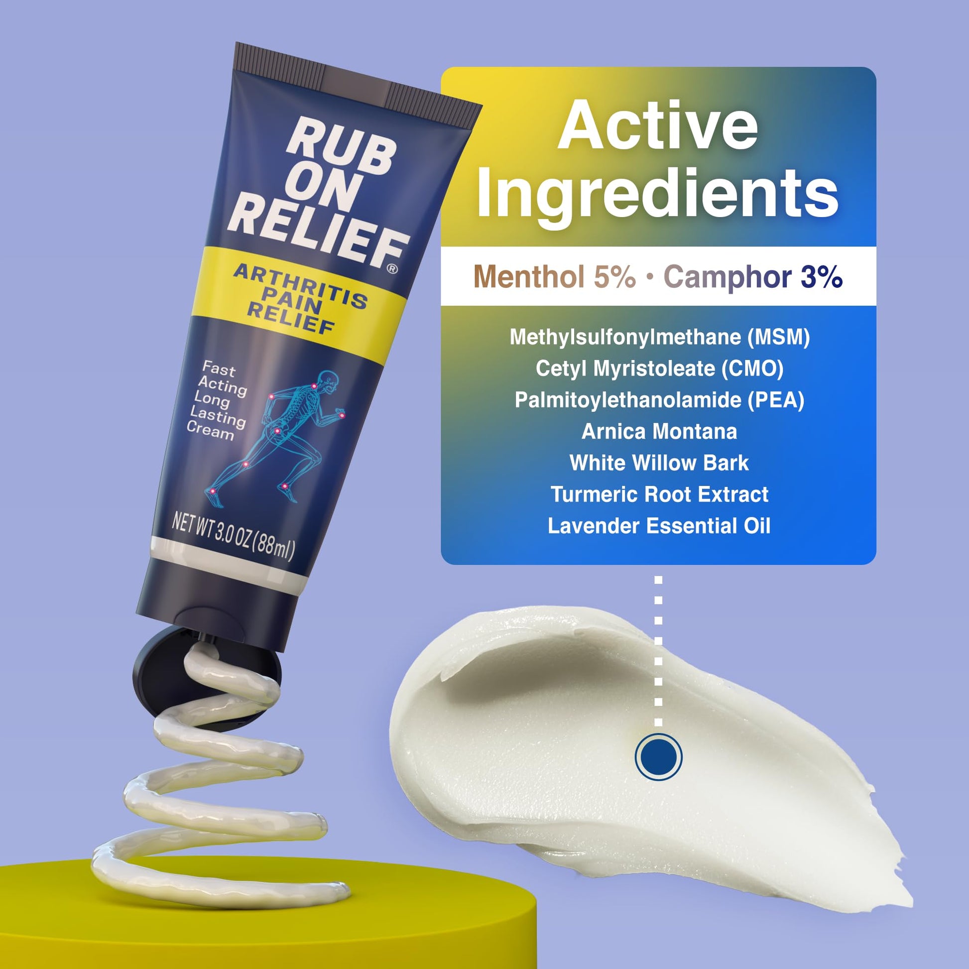 RUB ON RELIEF Arthritis Pain Relief Cream – 10-in-1 Non-Greasy Joints Pain Cream for Knees, Back, Neck, Hands, & Muscle Aches with Menthol, Camphor, Arnica, MSM & Turmeric Up to 8 Hours, 3oz (3 Pack) RUB ON RELIEF buy supplements canada